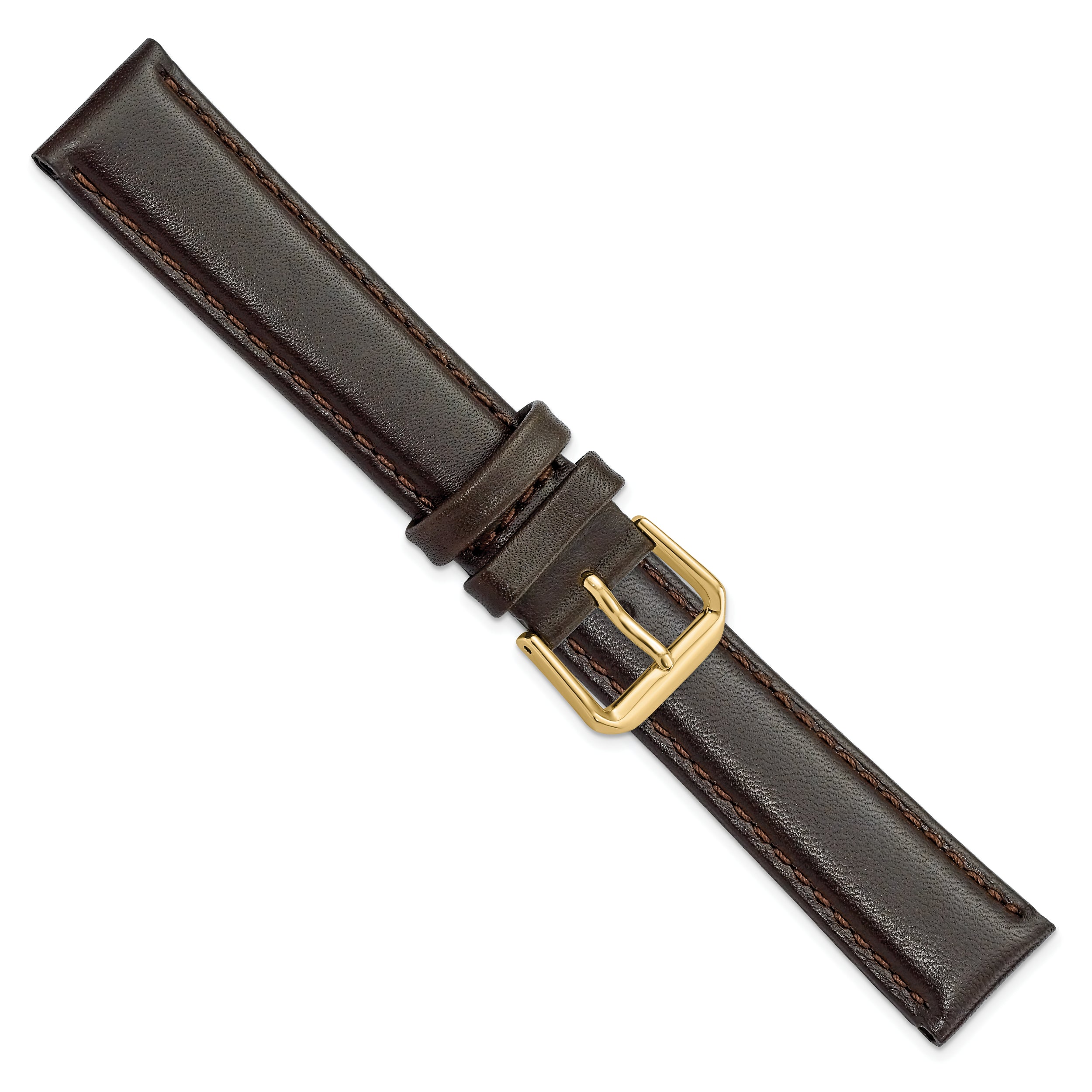 10mm Dark Brown Smooth Leather with Gold-tone Buckle 6.75 inch Watch Band