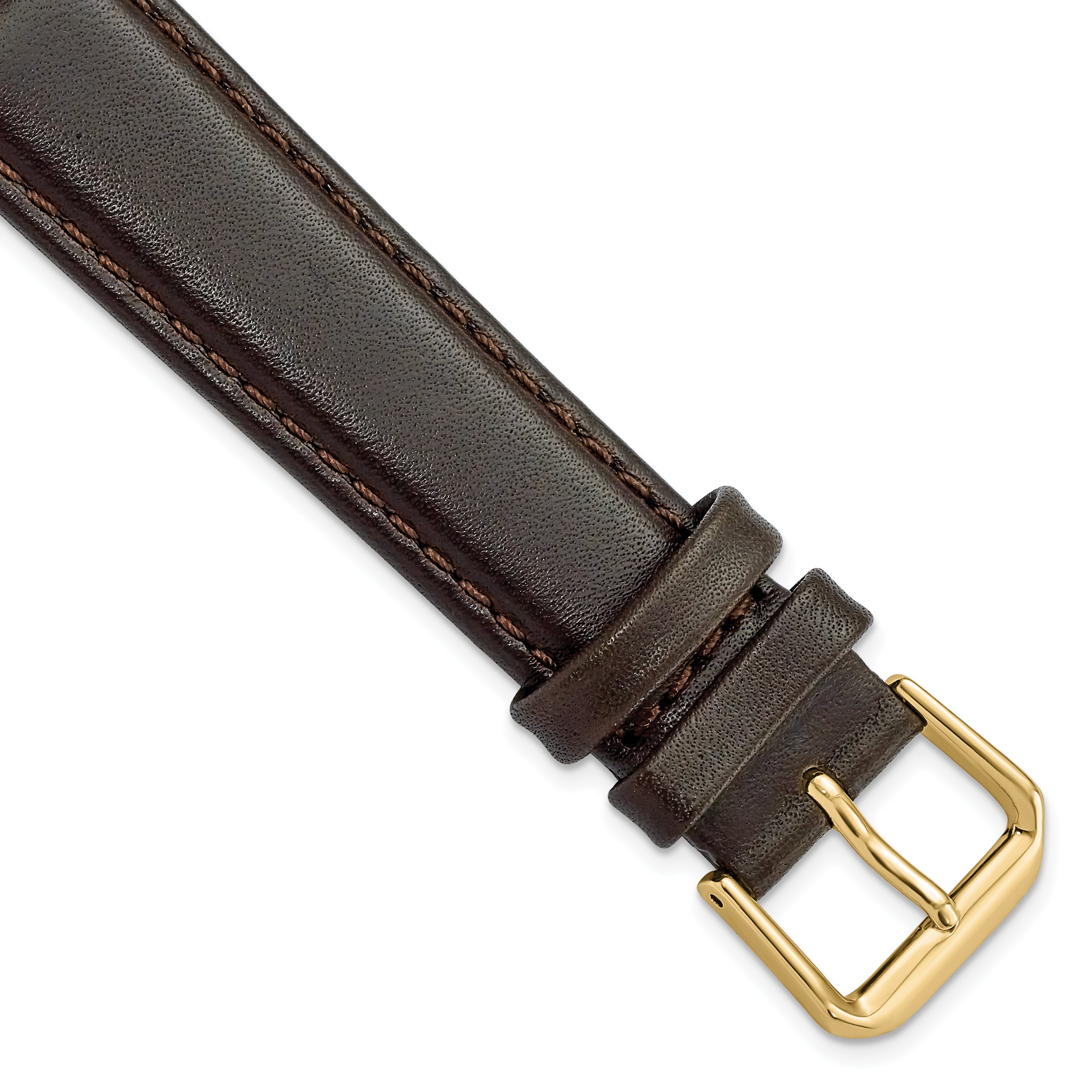 DeBeer 18mm Dark Brown Smooth Leather with Gold-tone Buckle 7.5 inch Watch Band