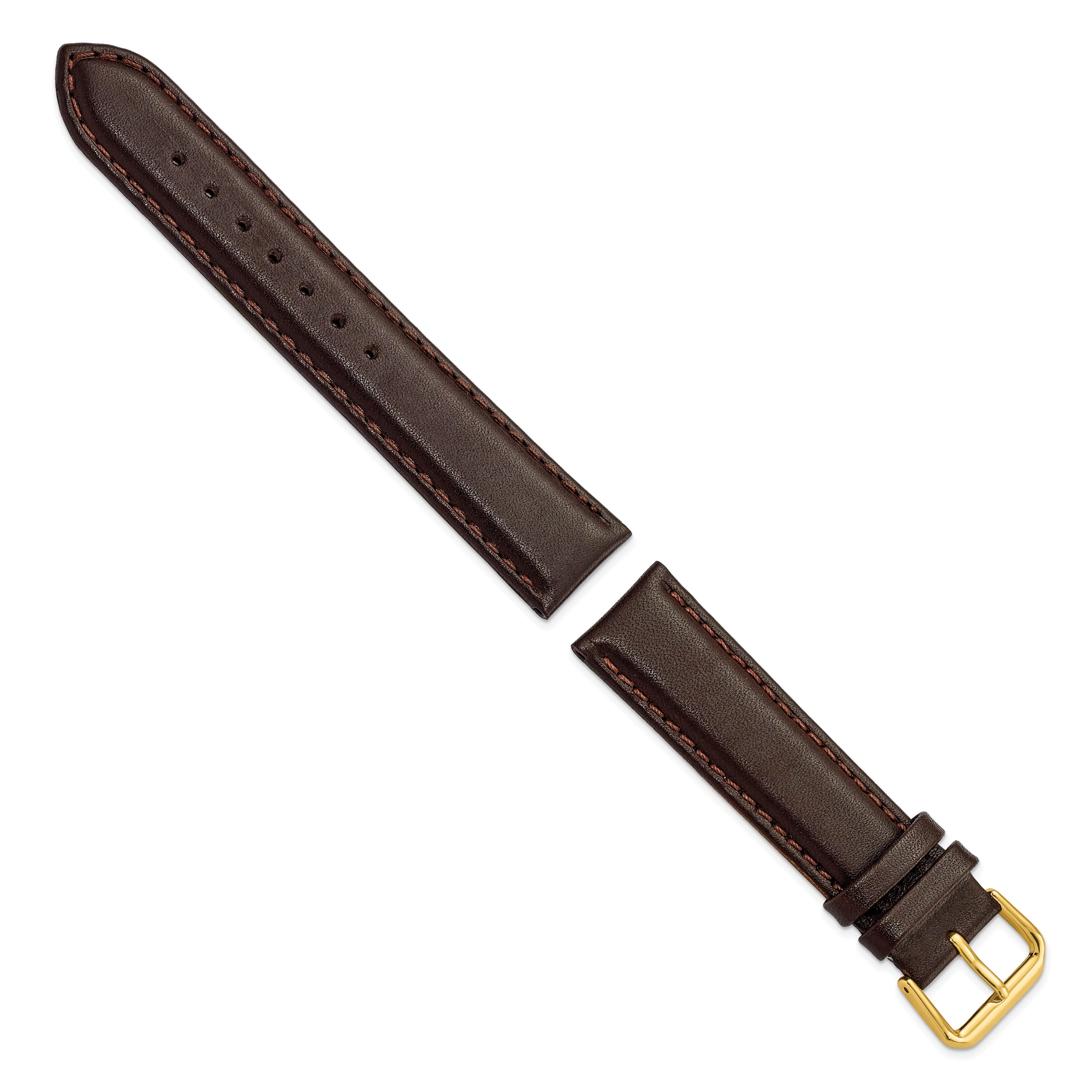 10mm Dark Brown Smooth Leather with Gold-tone Buckle 6.75 inch Watch Band