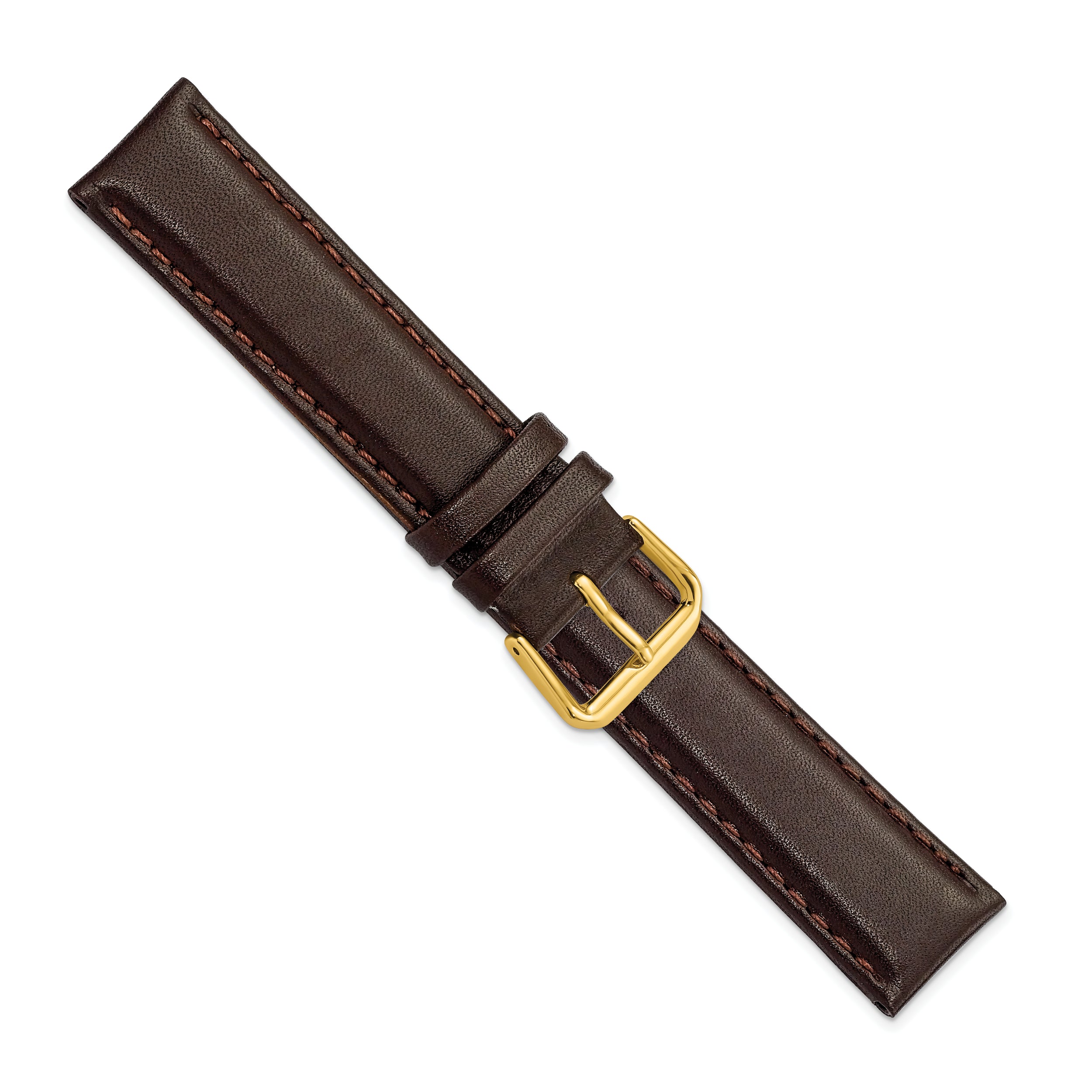 10mm Dark Brown Smooth Leather with Gold-tone Buckle 6.75 inch Watch Band