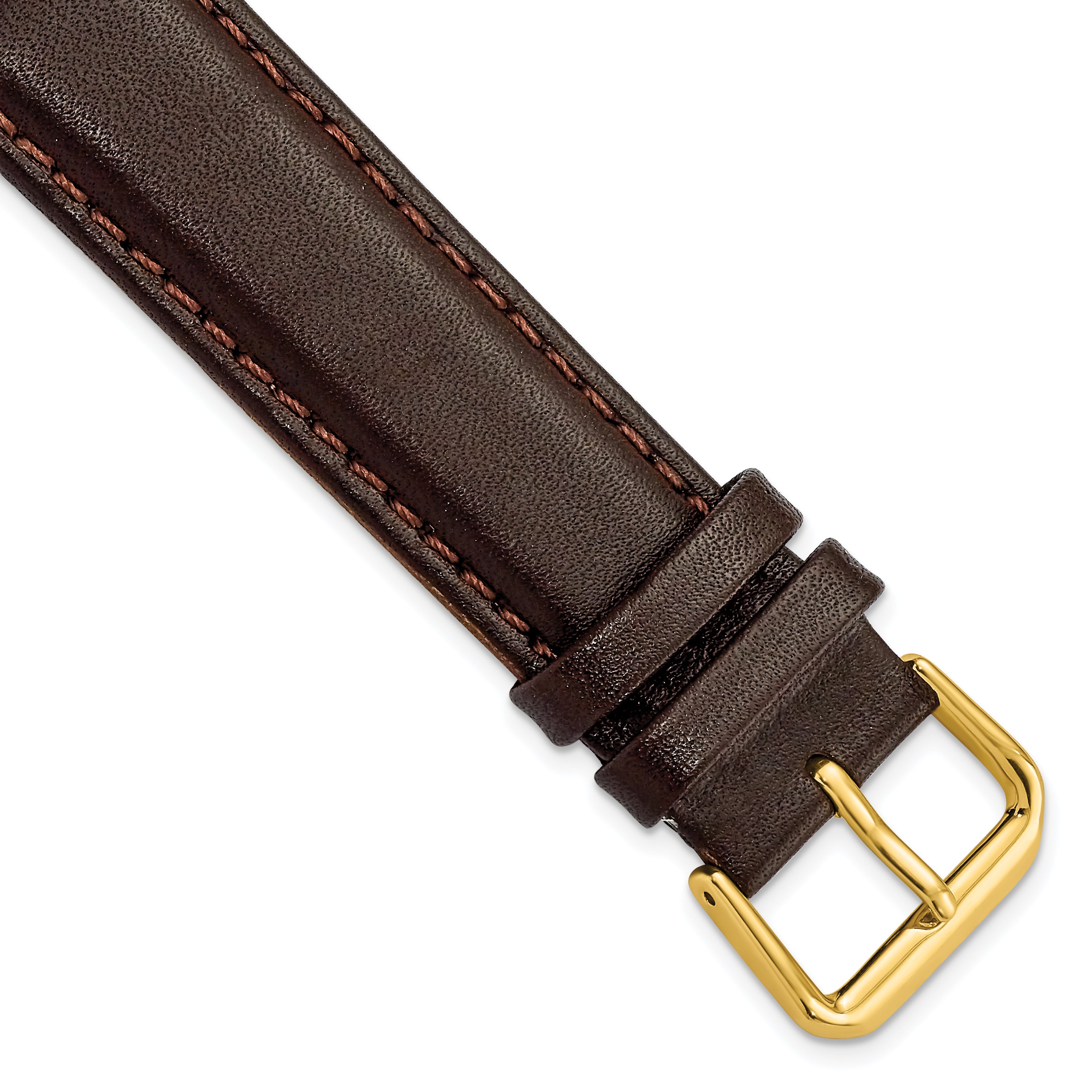 DeBeer 19mm Dark Brown Smooth Leather with Gold-tone Buckle 7.5 inch Watch Band