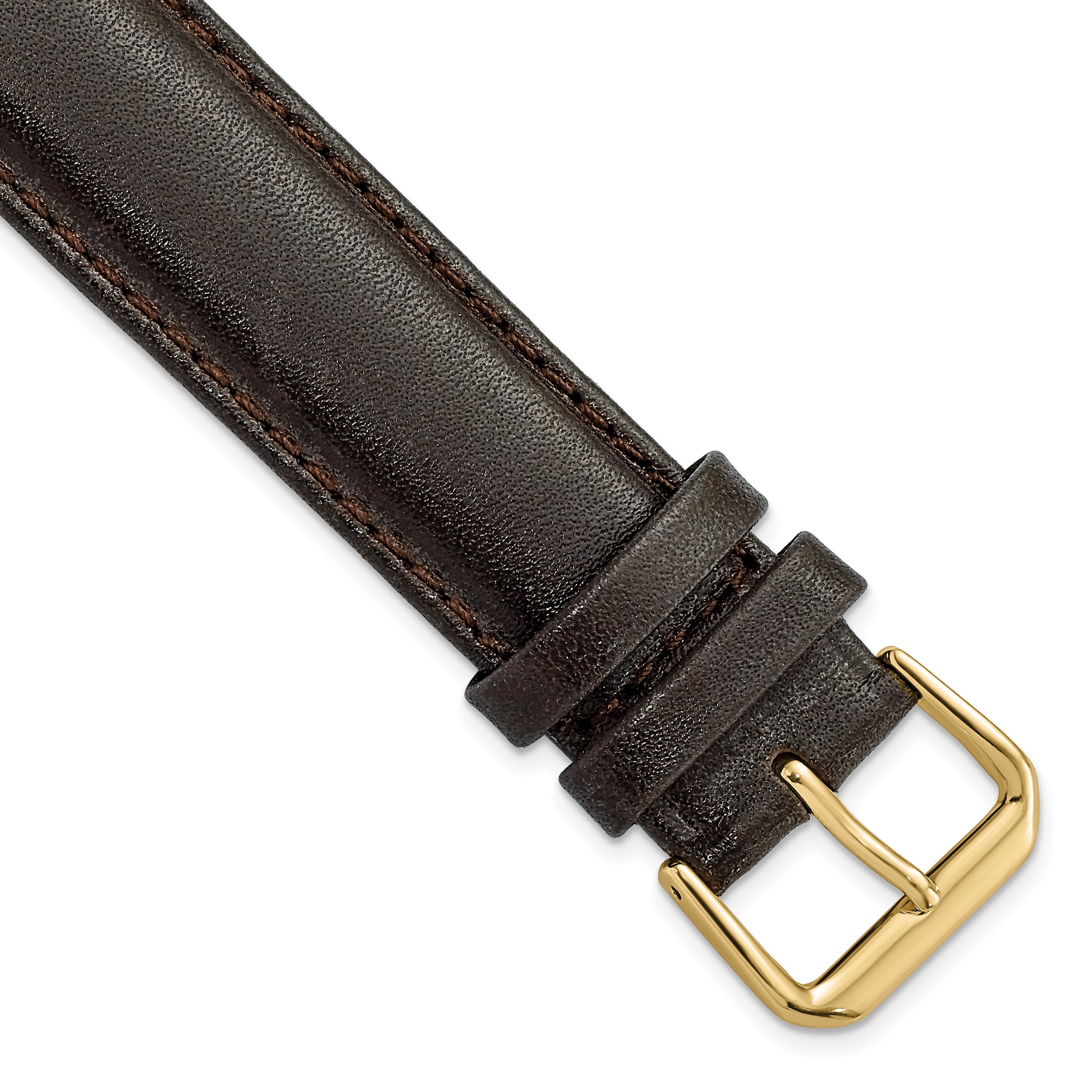 DeBeer 20mm Dark Brown Smooth Leather with Gold-tone Buckle 7.5 inch Watch Band