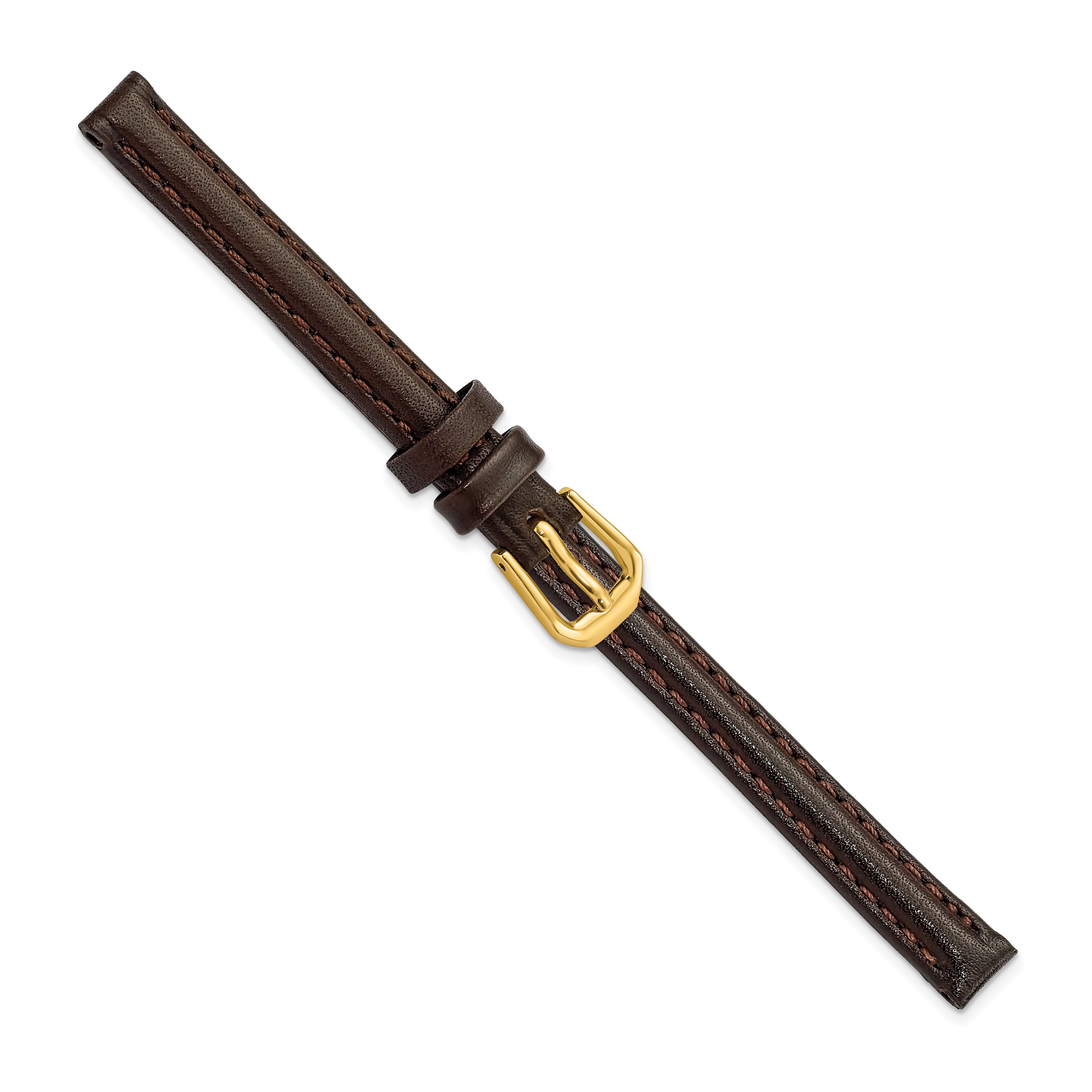 10mm Dark Brown Smooth Leather with Gold-tone Buckle 6.75 inch Watch Band