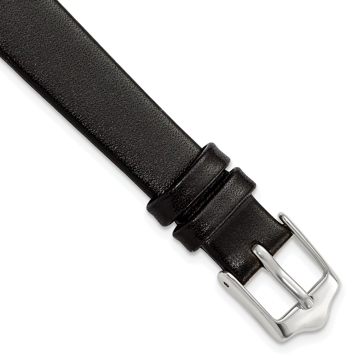 DeBeer 12mm Smooth Flat Black Leather with Silver-tone Buckle 6.75 inch Watch Band