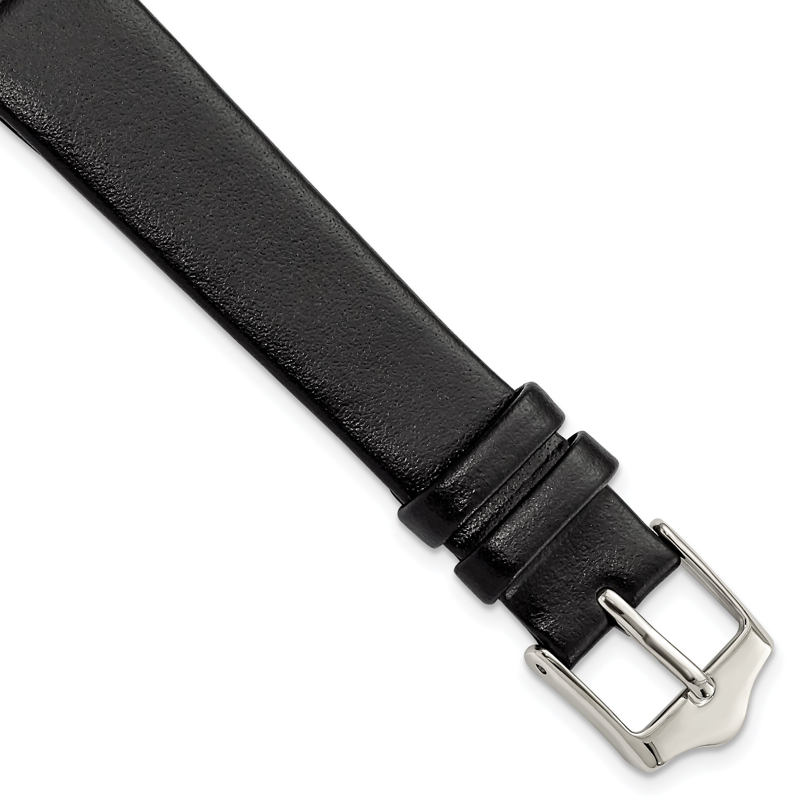 DeBeer 14mm Smooth Flat Black Leather with Silver-tone Buckle 6.75 inch Watch Band