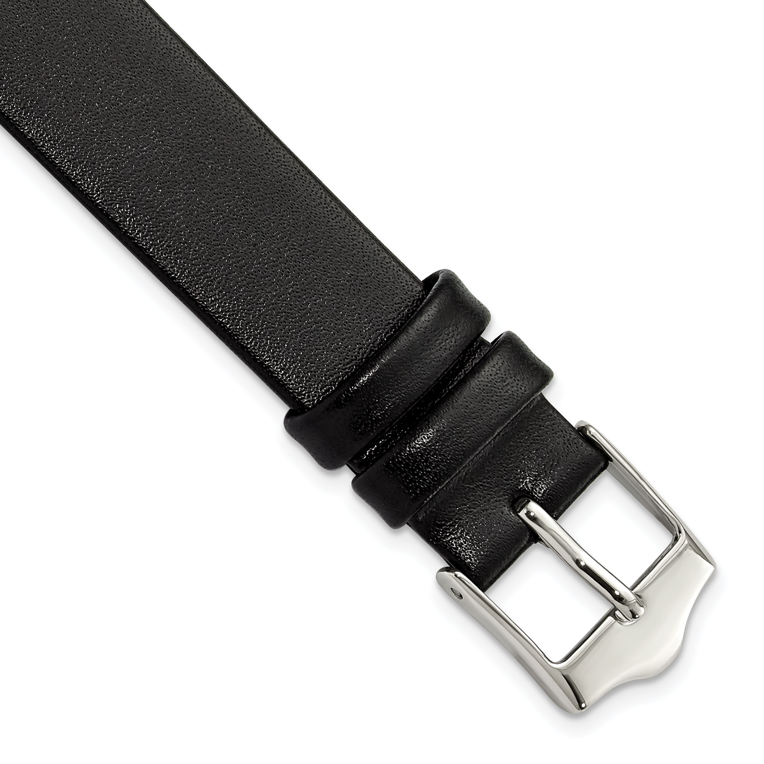 DeBeer 15mm Black Smooth Flat Leather with Silver-tone Buckle 7.5 inch Watch Band