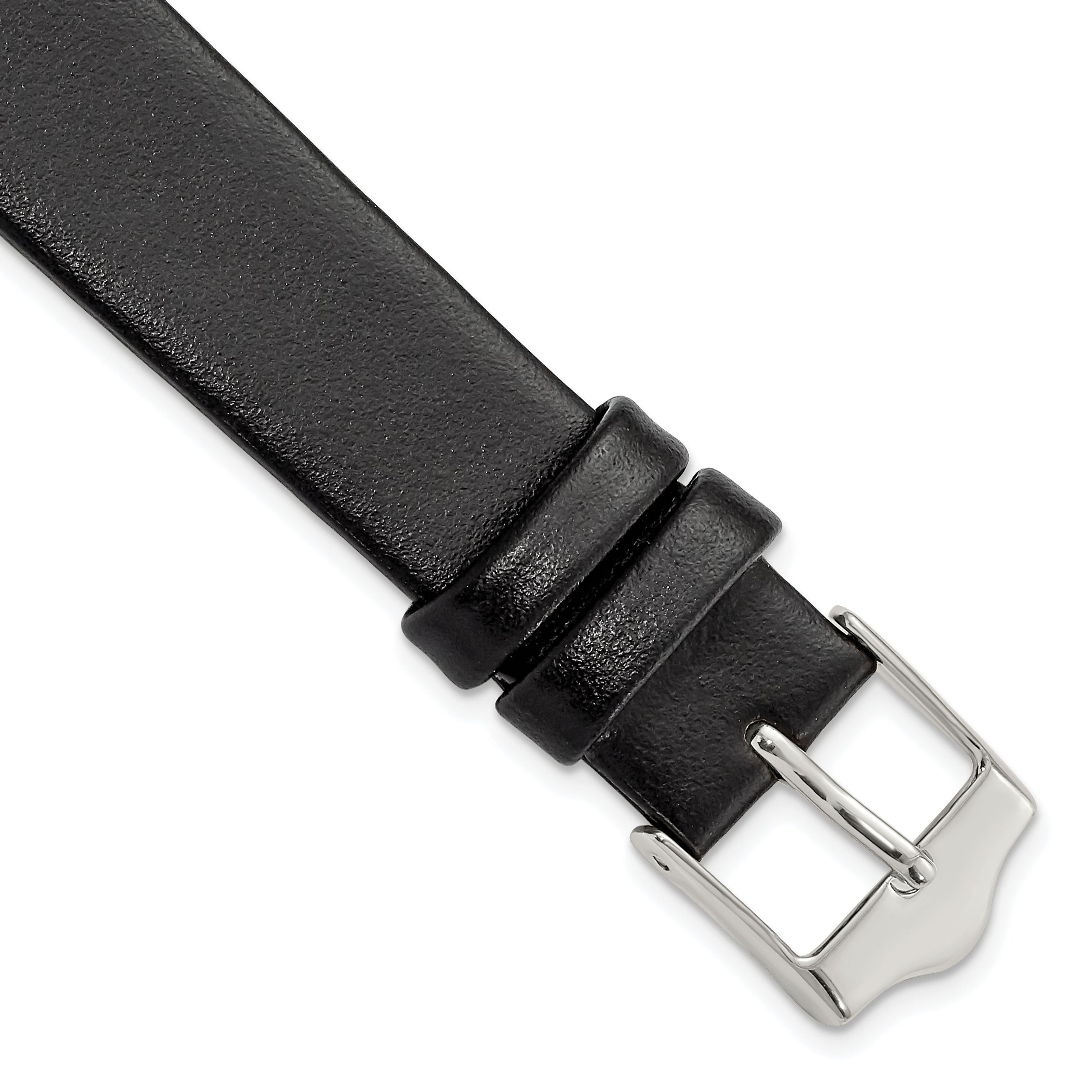 DeBeer 16mm Black Smooth Flat Leather with Silver-tone Buckle 7.5 inch Watch Band