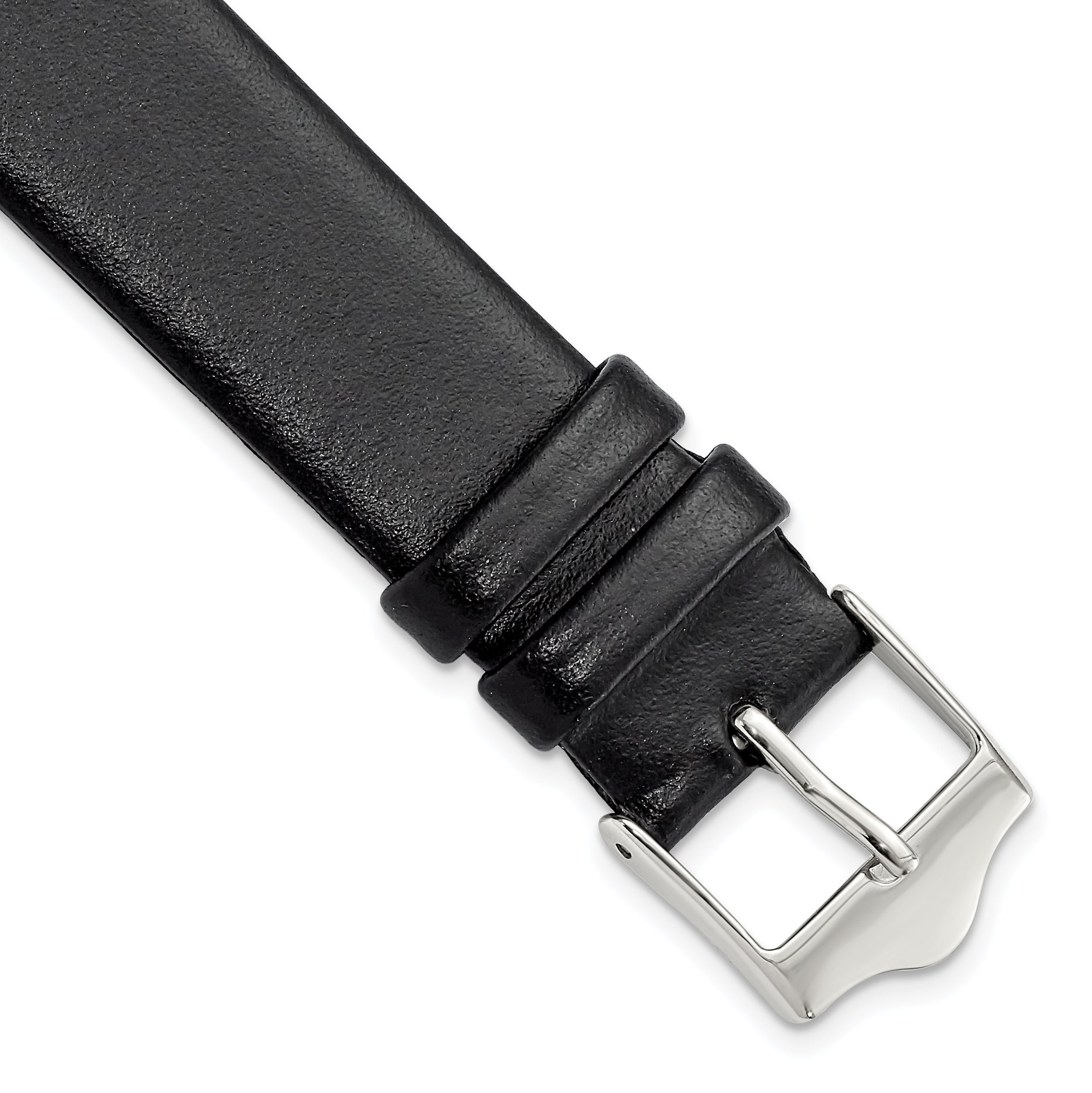 DeBeer 17mm Black Smooth Flat Leather with Silver-tone Buckle 7.5 inch Watch Band