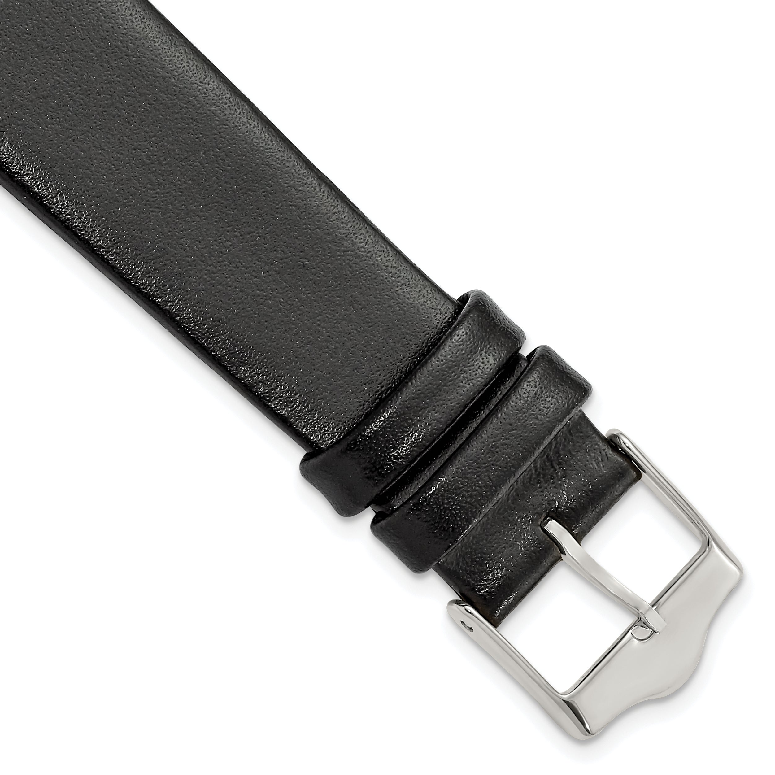 DeBeer 19mm Black Smooth Flat Leather with Silver-tone Buckle 7.75 inch Watch Band