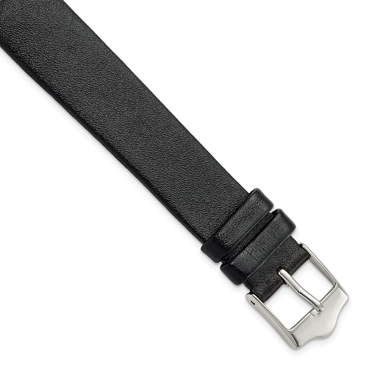 DeBeer 16mm Black Long Smooth Flat Leather with Silver-tone Buckle 8.5 inch Watch Band