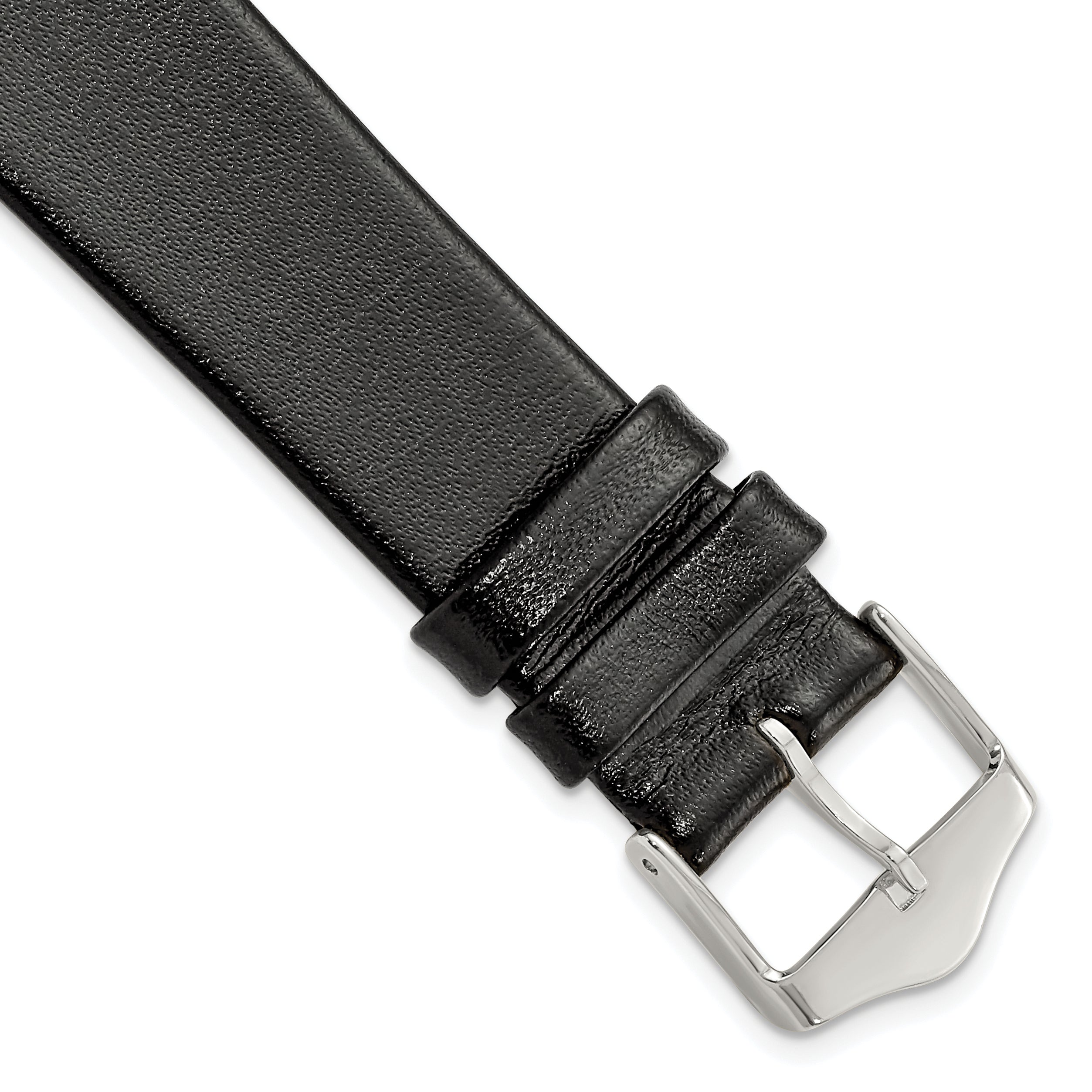 DeBeer 19mm Black Long Smooth Flat Leather with Silver-tone Buckle 8.5 inch Watch Band