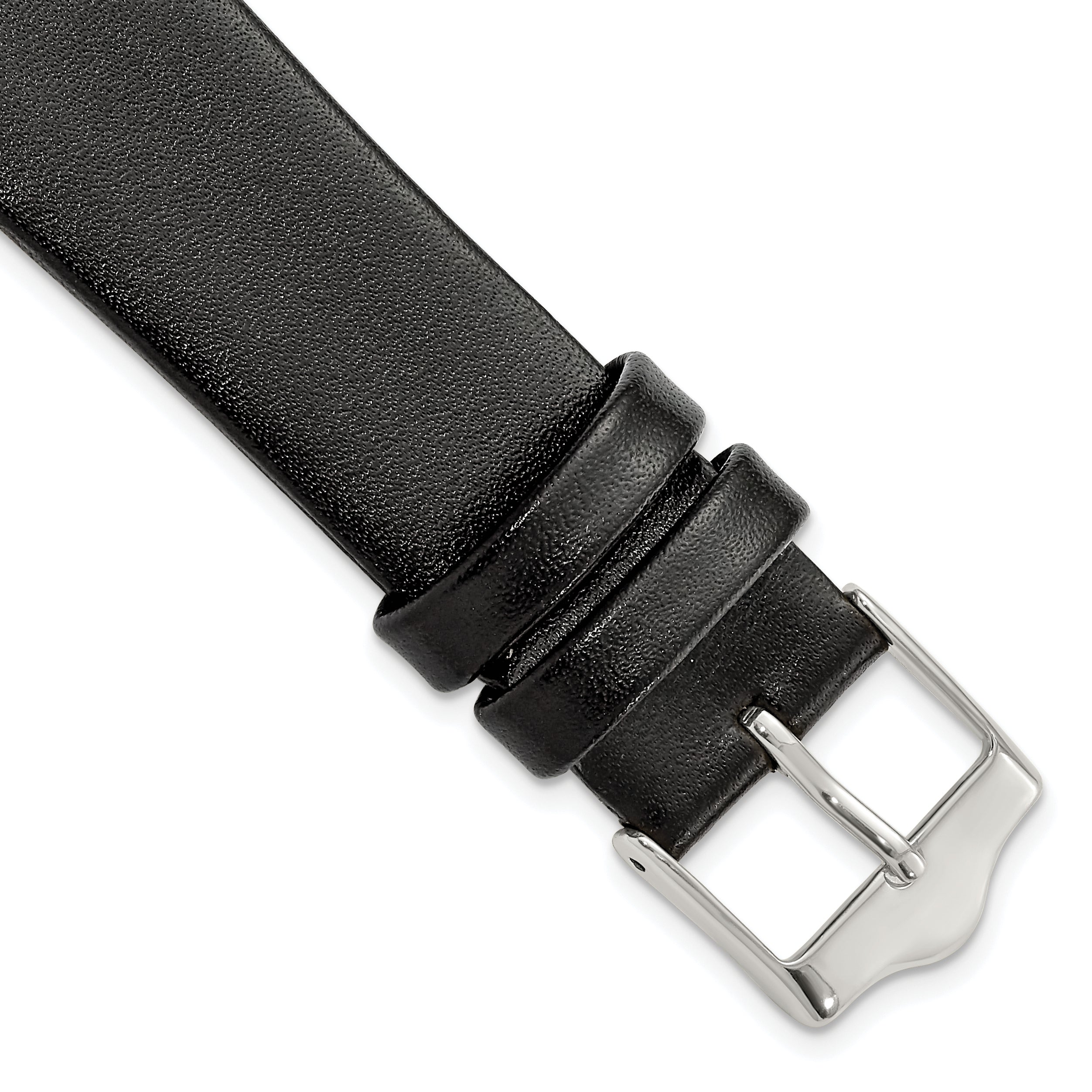 DeBeer 20mm Black Long Smooth Flat Leather with Silver-tone Buckle 8.5 inch Watch Band