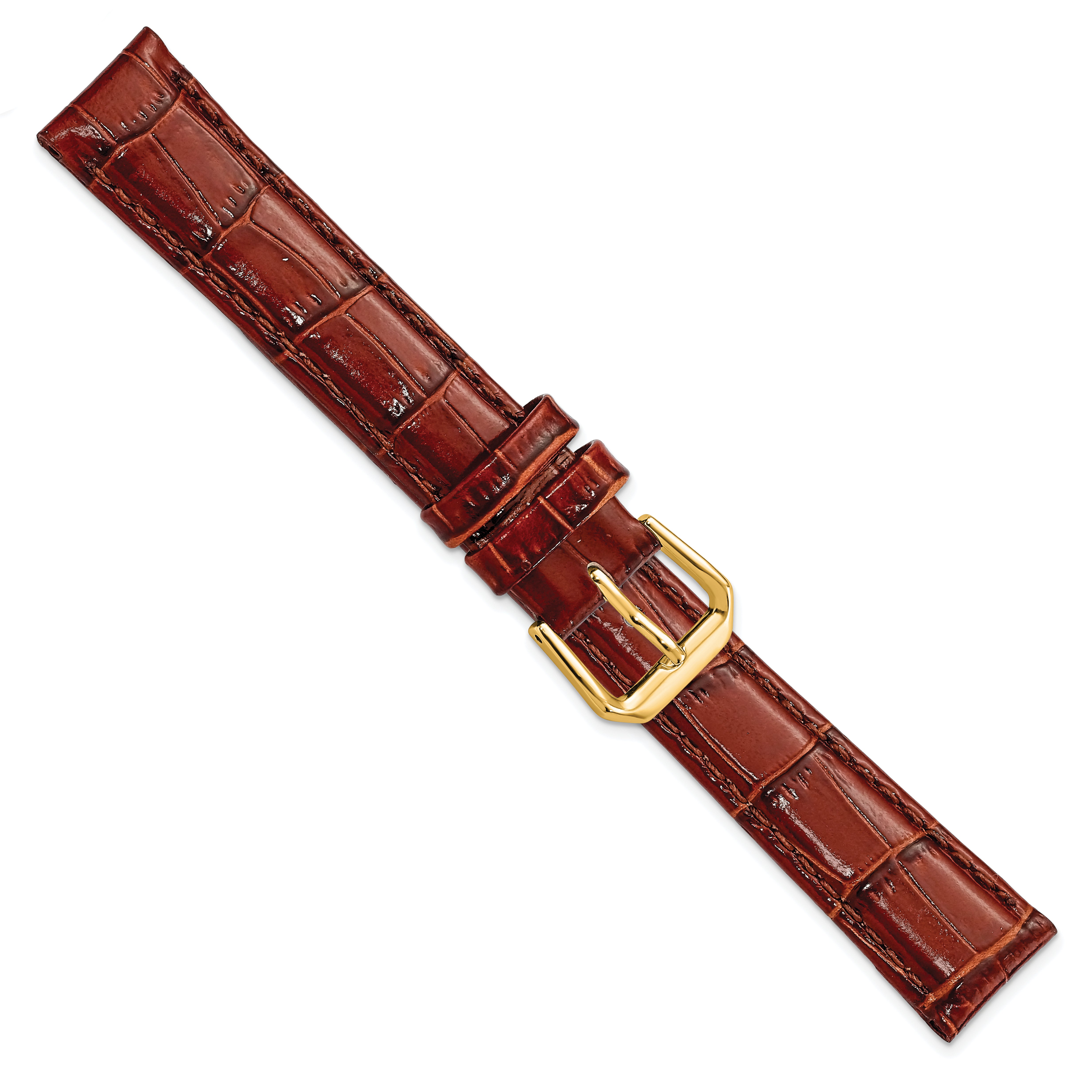 10mm Havana Crocodile Grain Leather with Dark Stitching and Gold-tone Buckle 6.75 inch Watch Band