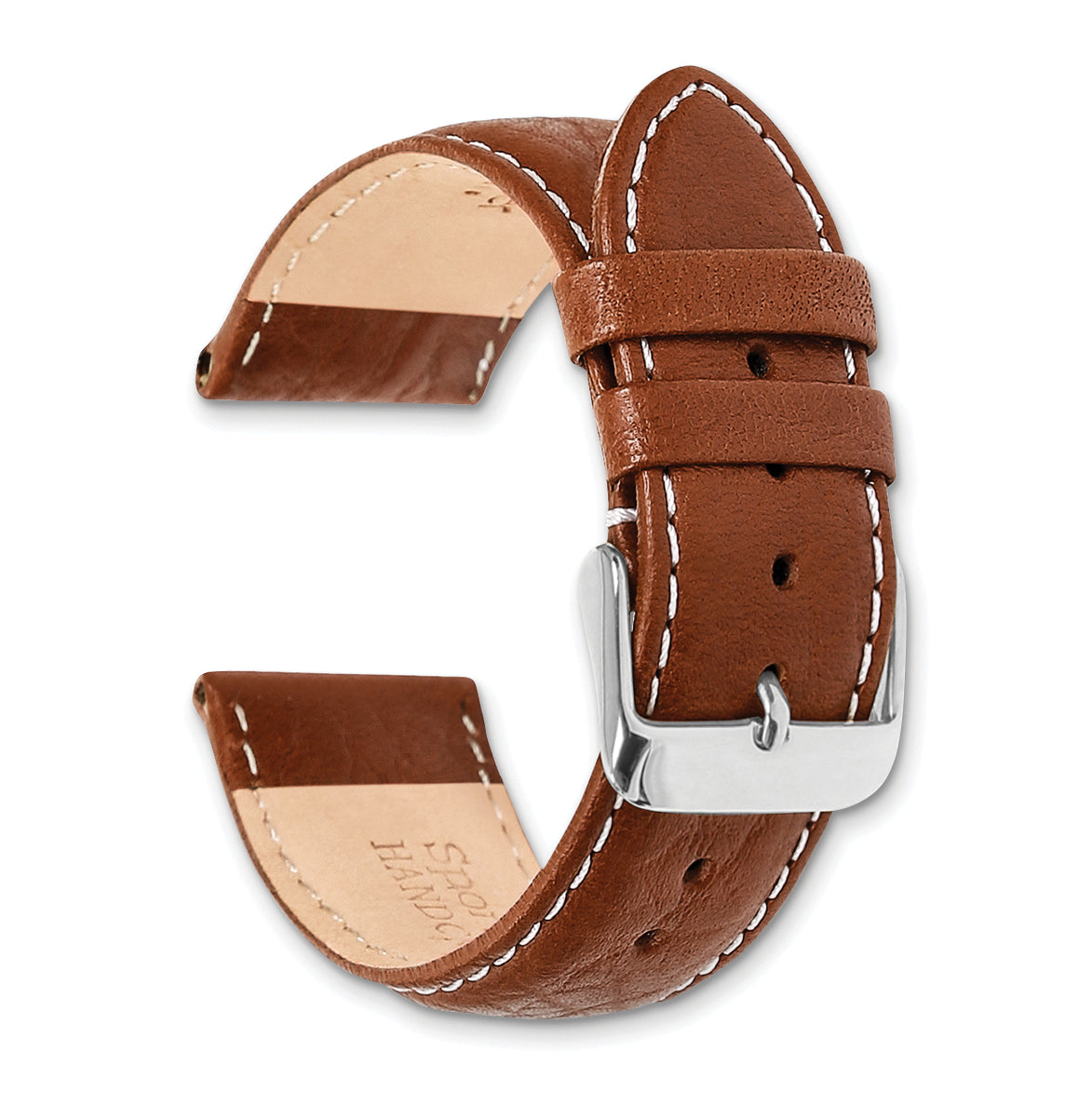 16mm Long Havana Sport Leather with White Stitching and Silver-tone Buckle 8.5 inch Watch Band