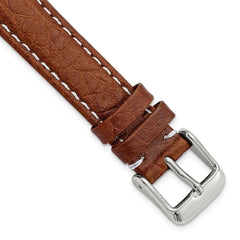 DeBeer 16mm Long Havana Sport Leather with White Stitching and Silver-tone Buckle 8.5 inch Watch Band