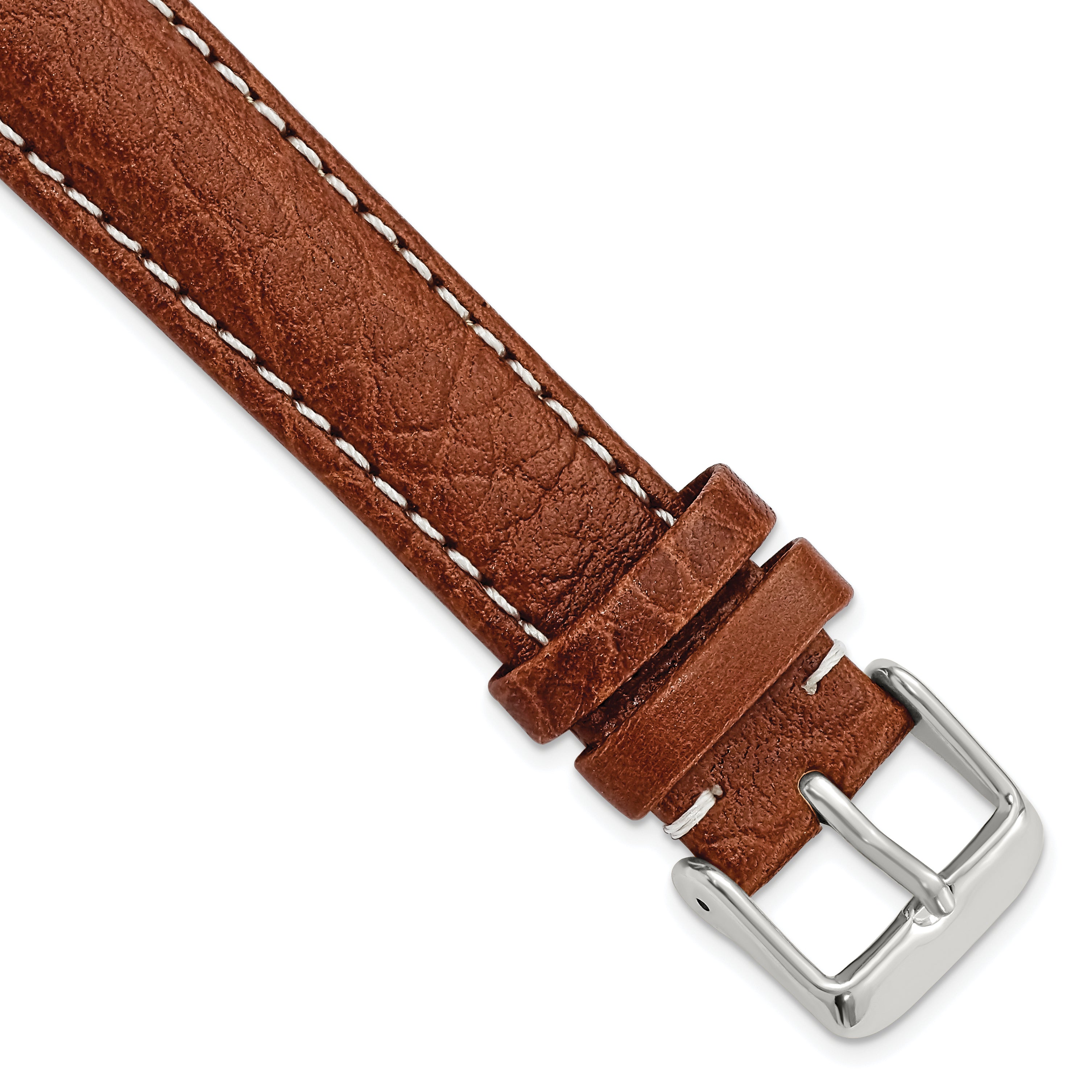 DeBeer 18mm Long Havana Sport Leather with White Stitching and Silver-tone Buckle 8.5 inch Watch Band