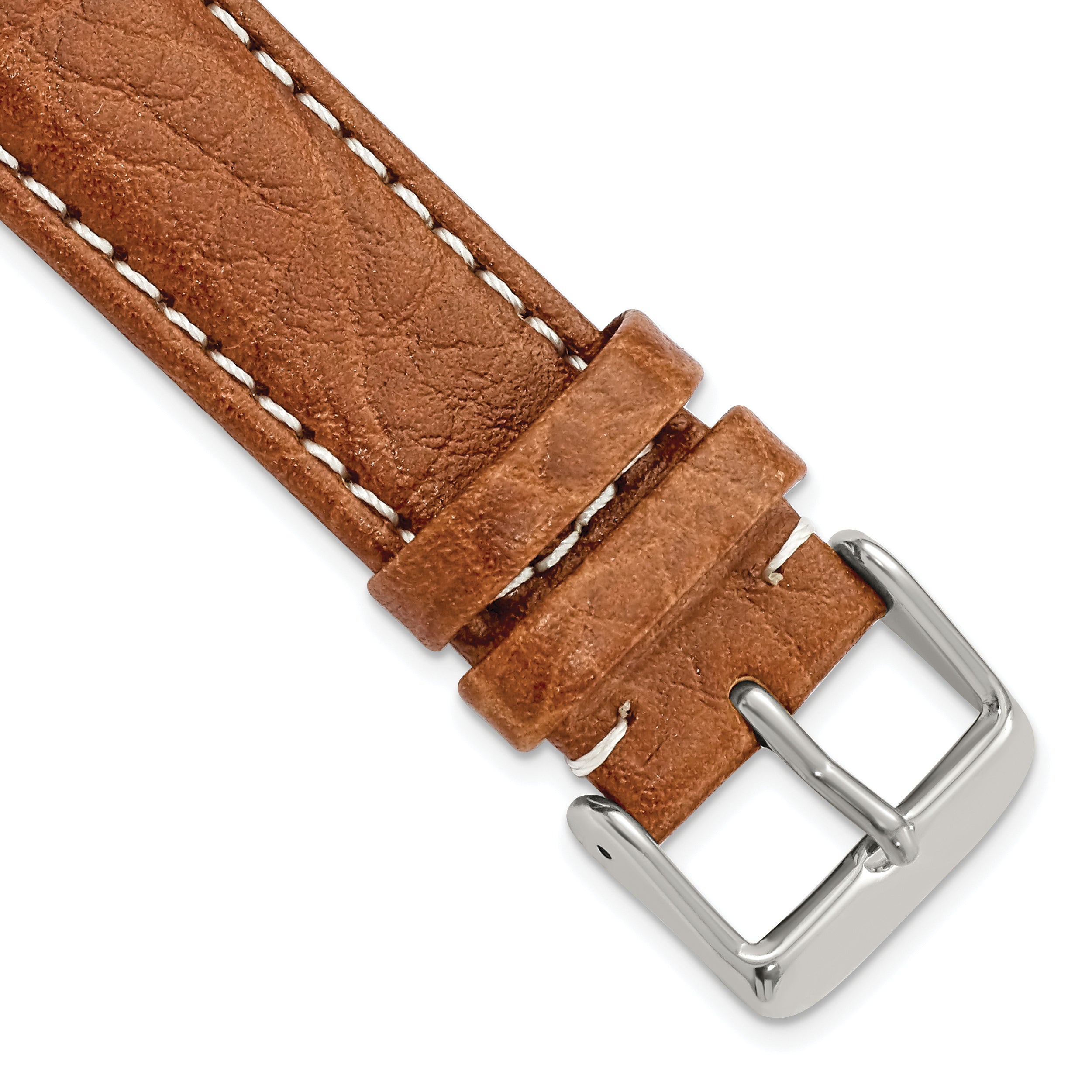 DeBeer 20mm Long Havana Sport Leather with White Stitching and Silver-tone Buckle 8.5 inch Watch Band