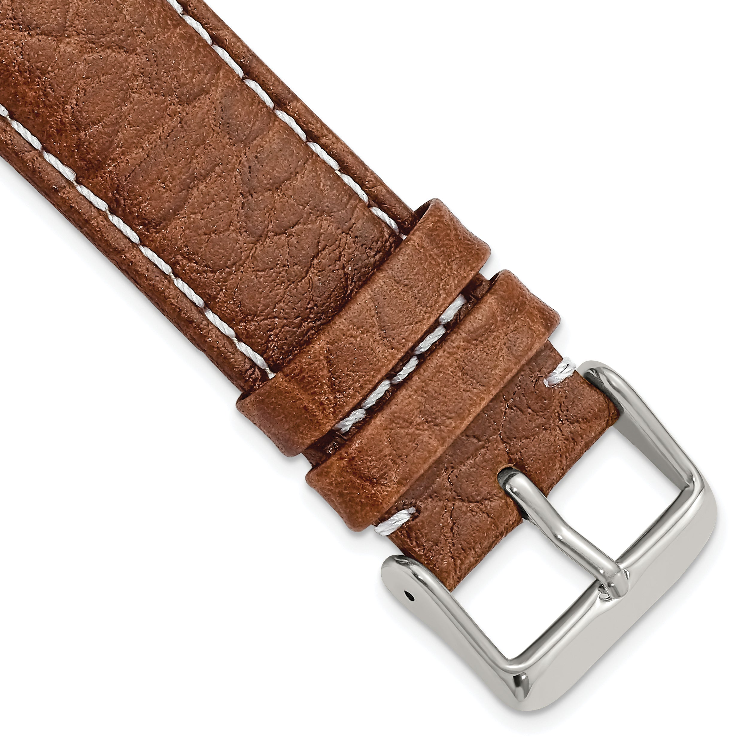 DeBeer 24mm Long Havana Sport Leather with White Stitching and Silver-tone Buckle 8.5 inch Watch Band