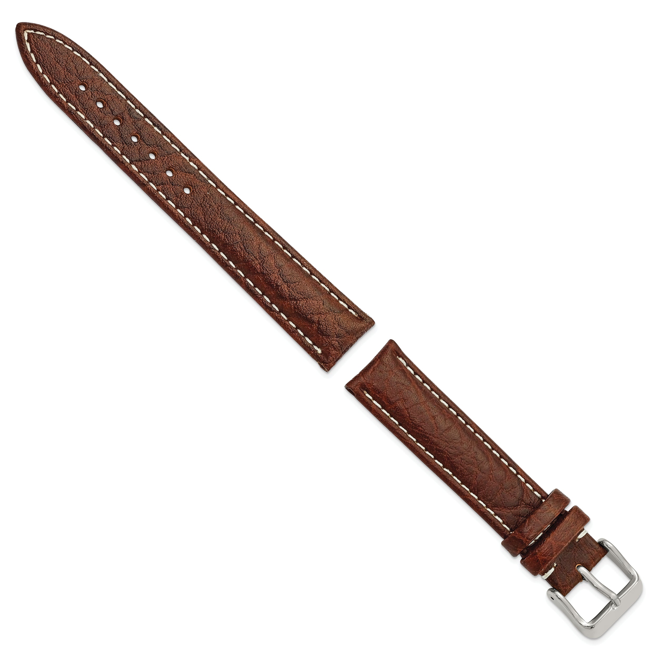 12mm Dark Brown Sport Leather with White Stitching and Silver-tone Buckle 6.75 inch Watch Band