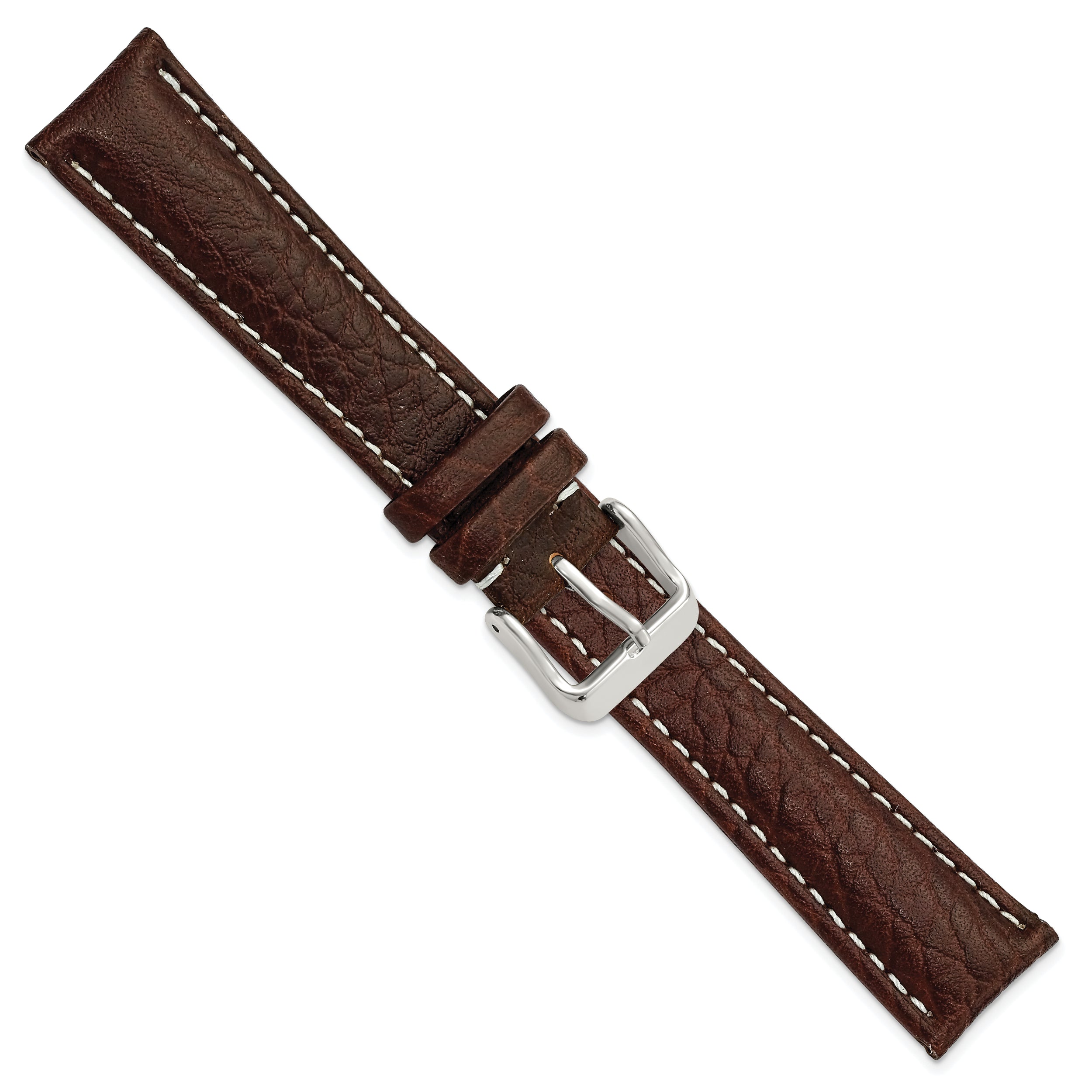 12mm Dark Brown Sport Leather with White Stitching and Silver-tone Buckle 6.75 inch Watch Band