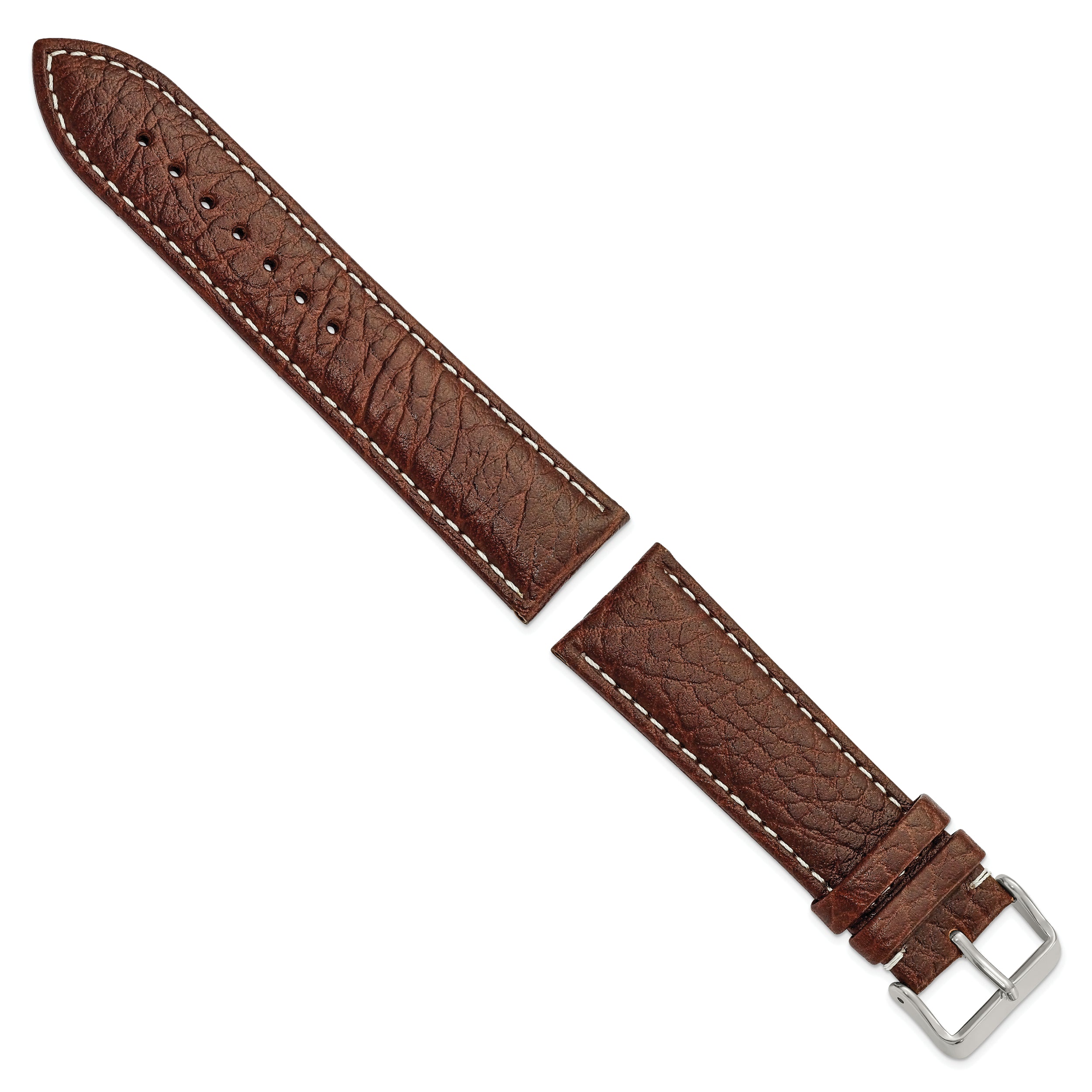 12mm Dark Brown Sport Leather with White Stitching and Silver-tone Buckle 6.75 inch Watch Band