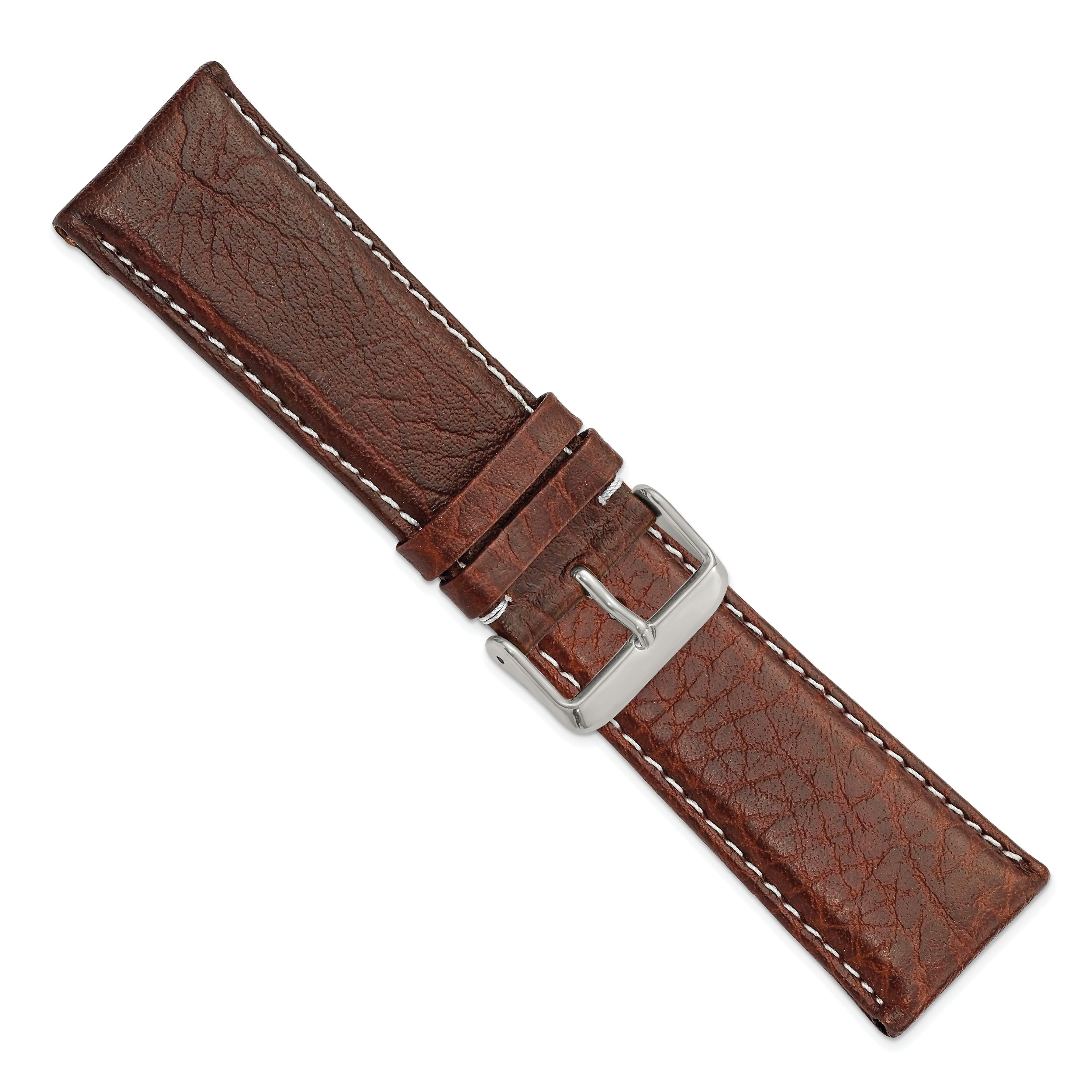 12mm Dark Brown Sport Leather with White Stitching and Silver-tone Buckle 6.75 inch Watch Band