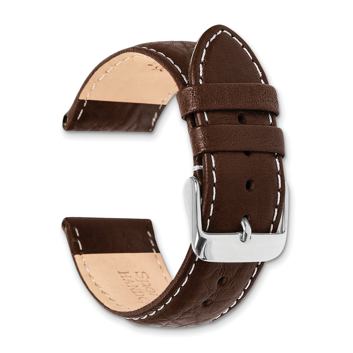 16mm Long Dark Brown Leather with White Stitching and Silver-tone Buckle 8.5 inch Watch Band