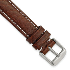 DeBeer 16mm Long Dark Brown Leather with White Stitching and Silver-tone Buckle 8.5 inch Watch Band