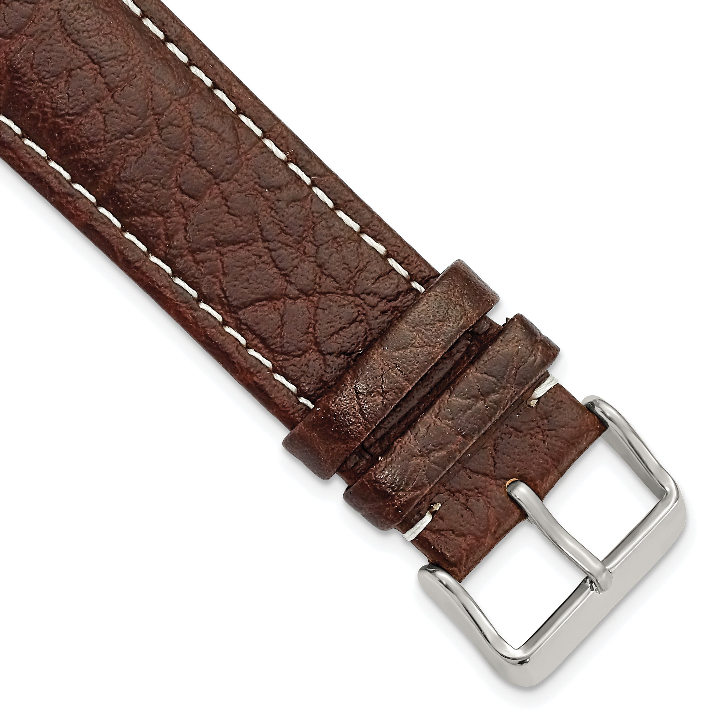 DeBeer 24mm Long Dark Brown Leather with White Stitching and Silver-tone Buckle 8.5 inch Watch Band