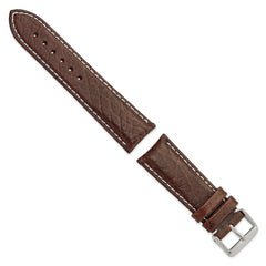 22mm Short Dark Brown Leather with White Stitching and Silver-tone Buckle 6.75 inch Watch Band