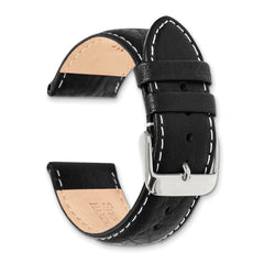 12mm Black Sport Leather with White Stitching and Silver-tone Buckle 6.75 inch Watch Band