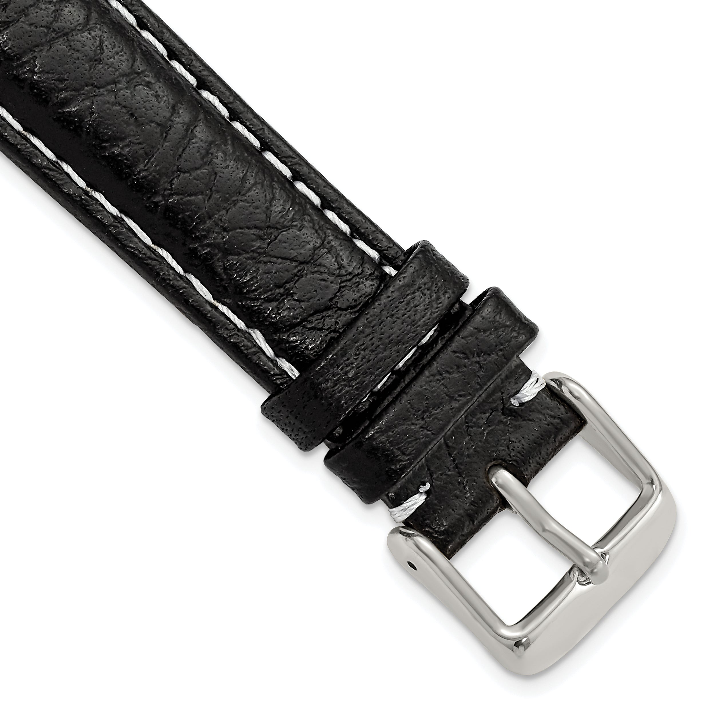 DeBeer 18mm Black Sport Leather with White Stitching and Silver-tone Buckle 7.5 inch Watch Band