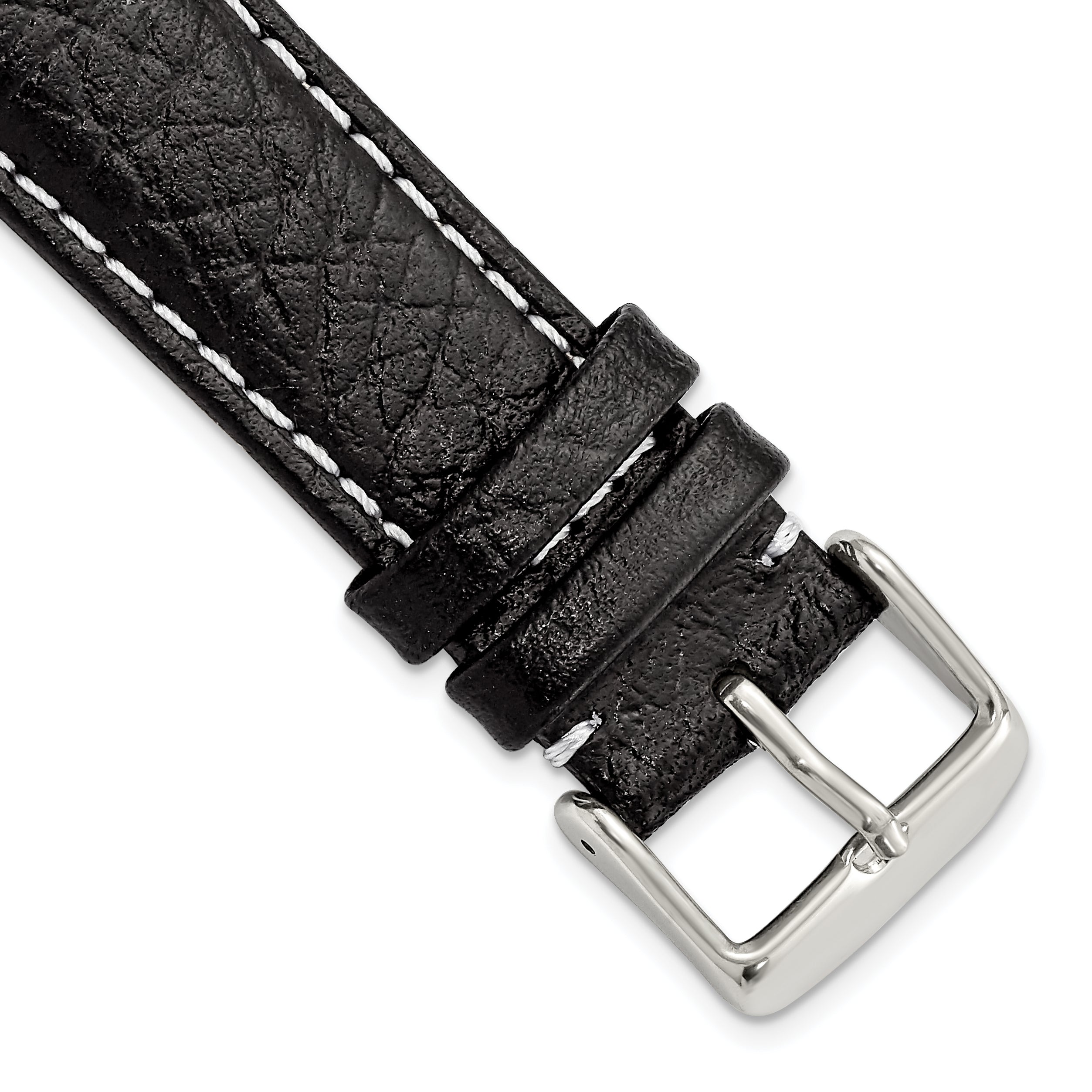 DeBeer 20mm Black Sport Leather with White Stitching and Silver-tone Buckle 7.5 inch Watch Band