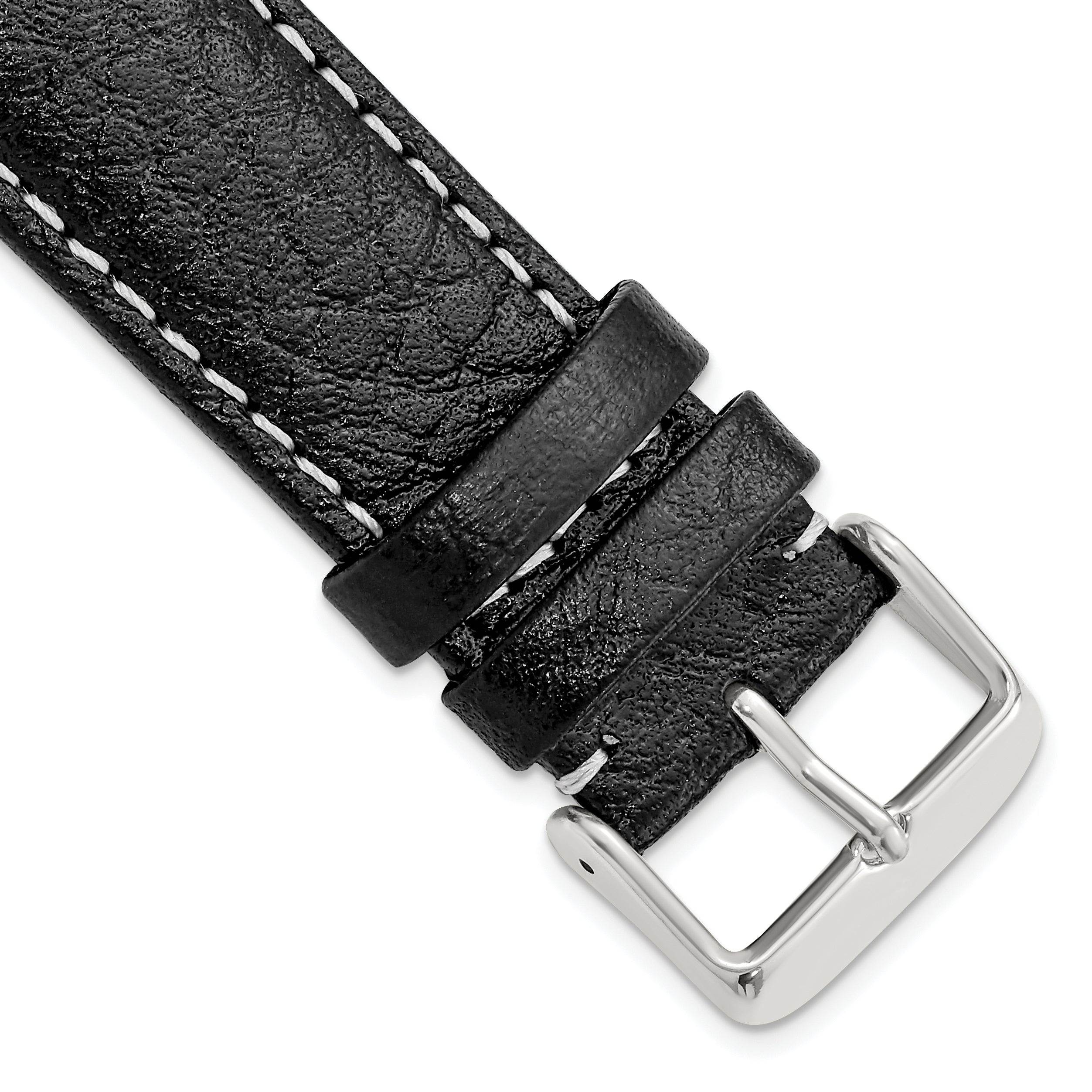 DeBeer 22mm Black Sport Leather with White Stitching and Silver-tone Buckle 7.5 inch Watch Band