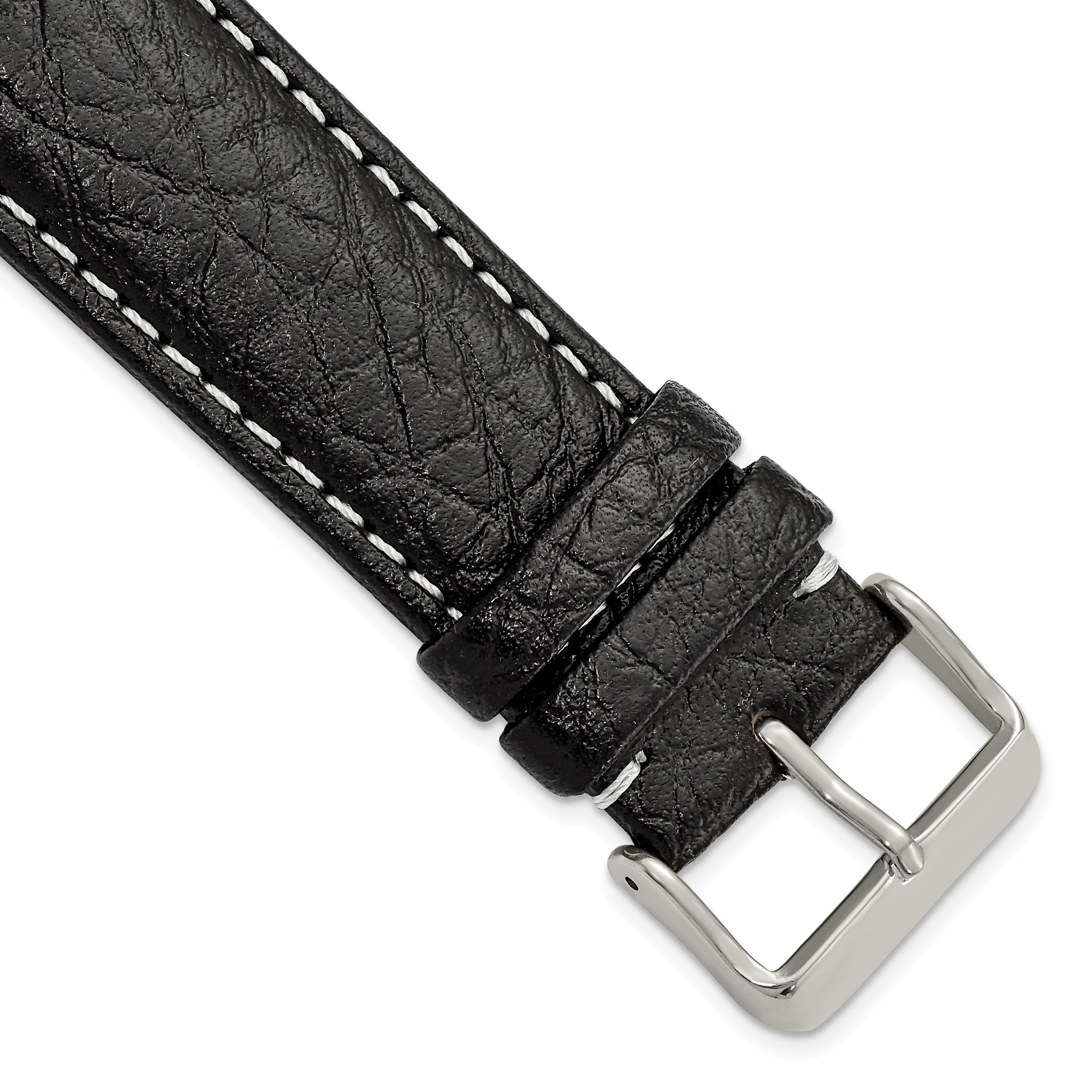 DeBeer 24mm Black Sport Leather with White Stitching and Silver-tone Buckle 7.5 inch Watch Band