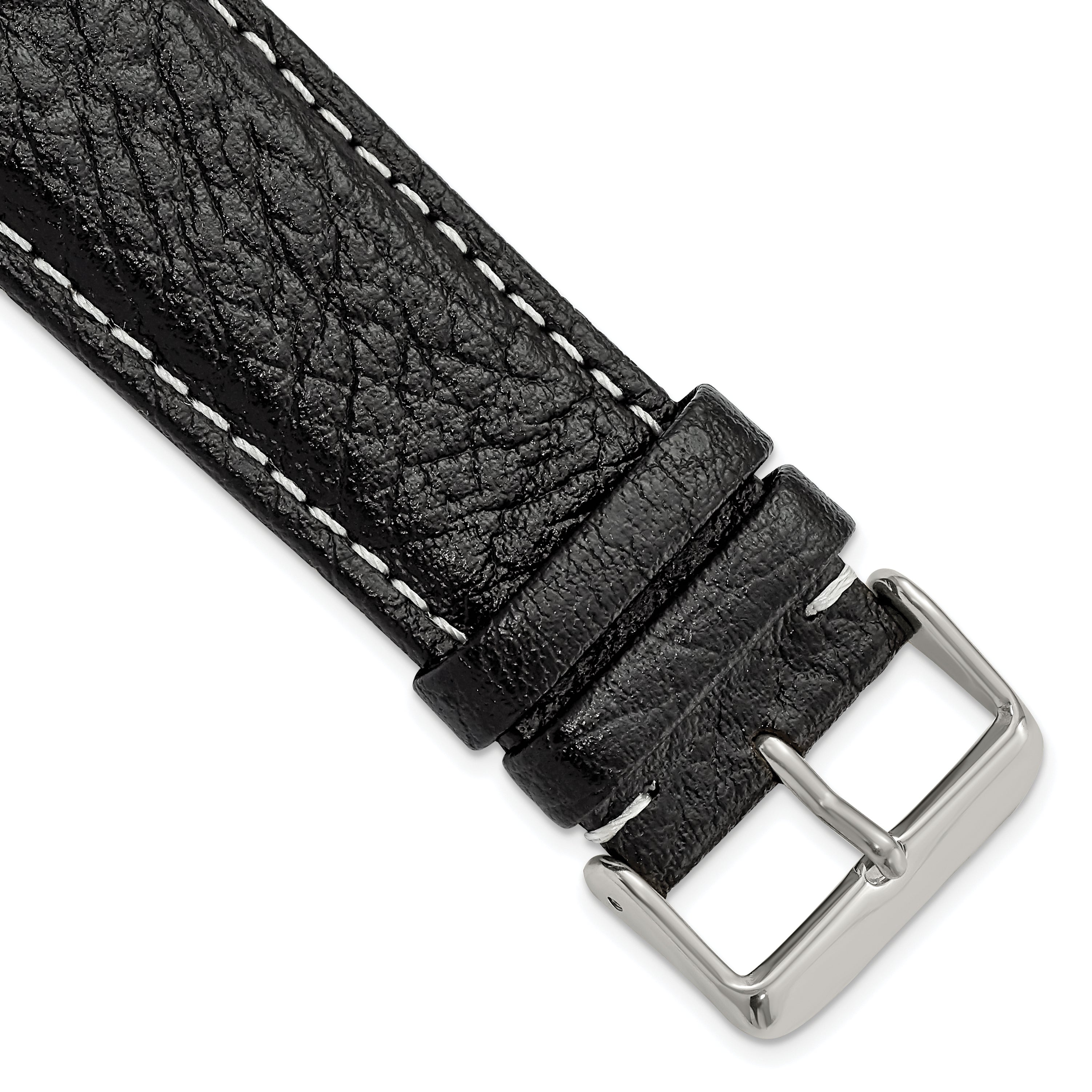 DeBeer 26mm Black Sport Leather with White Stitching and Silver-tone Buckle 7.5 inch Watch Band