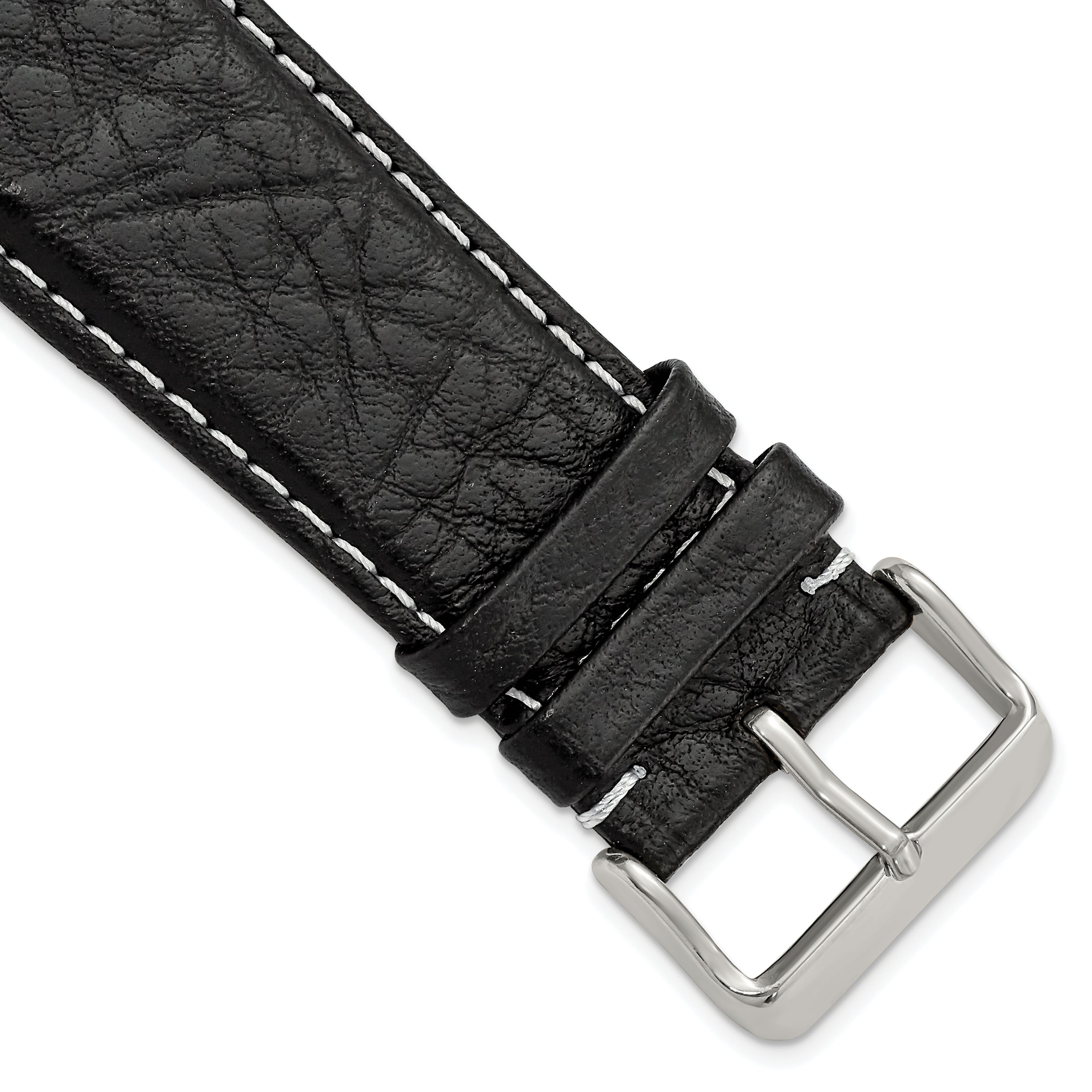 DeBeer 28mm Black Sport Leather with White Stitching and Silver-tone Buckle 7.5 inch Watch Band