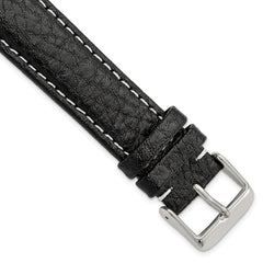 DeBeer 20mm Long Black Sport Leather with White Stitching and Silver-tone Buckle 8.5 inch Watch Band