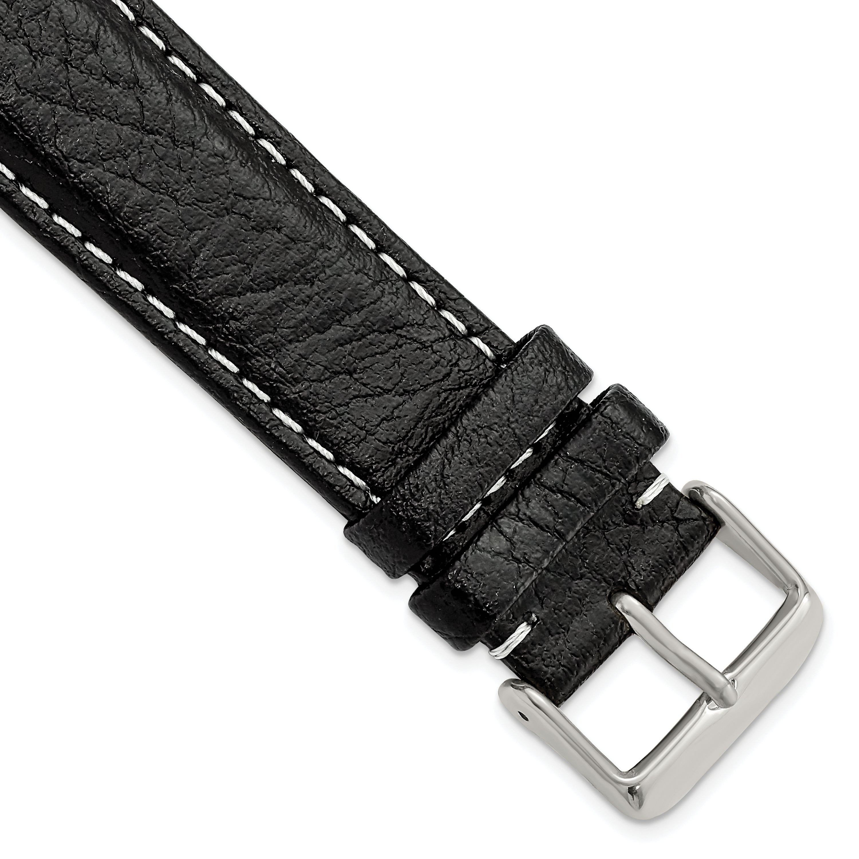 DeBeer 22mm Long Black Sport Leather with White Stitching and Silver-tone Buckle 8.5 inch Watch Band