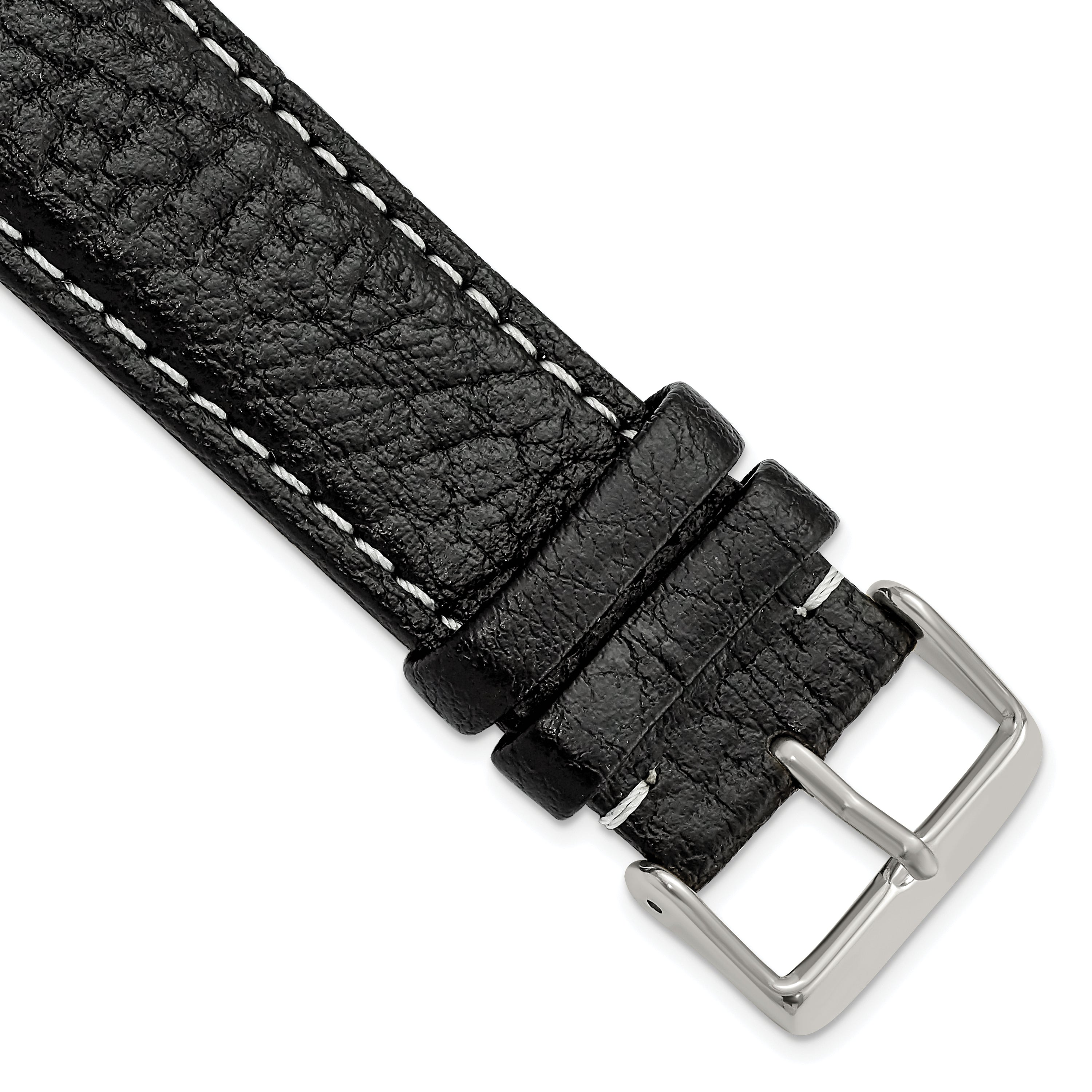 DeBeer 24mm Long Black Sport Leather with White Stitching and Silver-tone Buckle 8.5 inch Watch Band