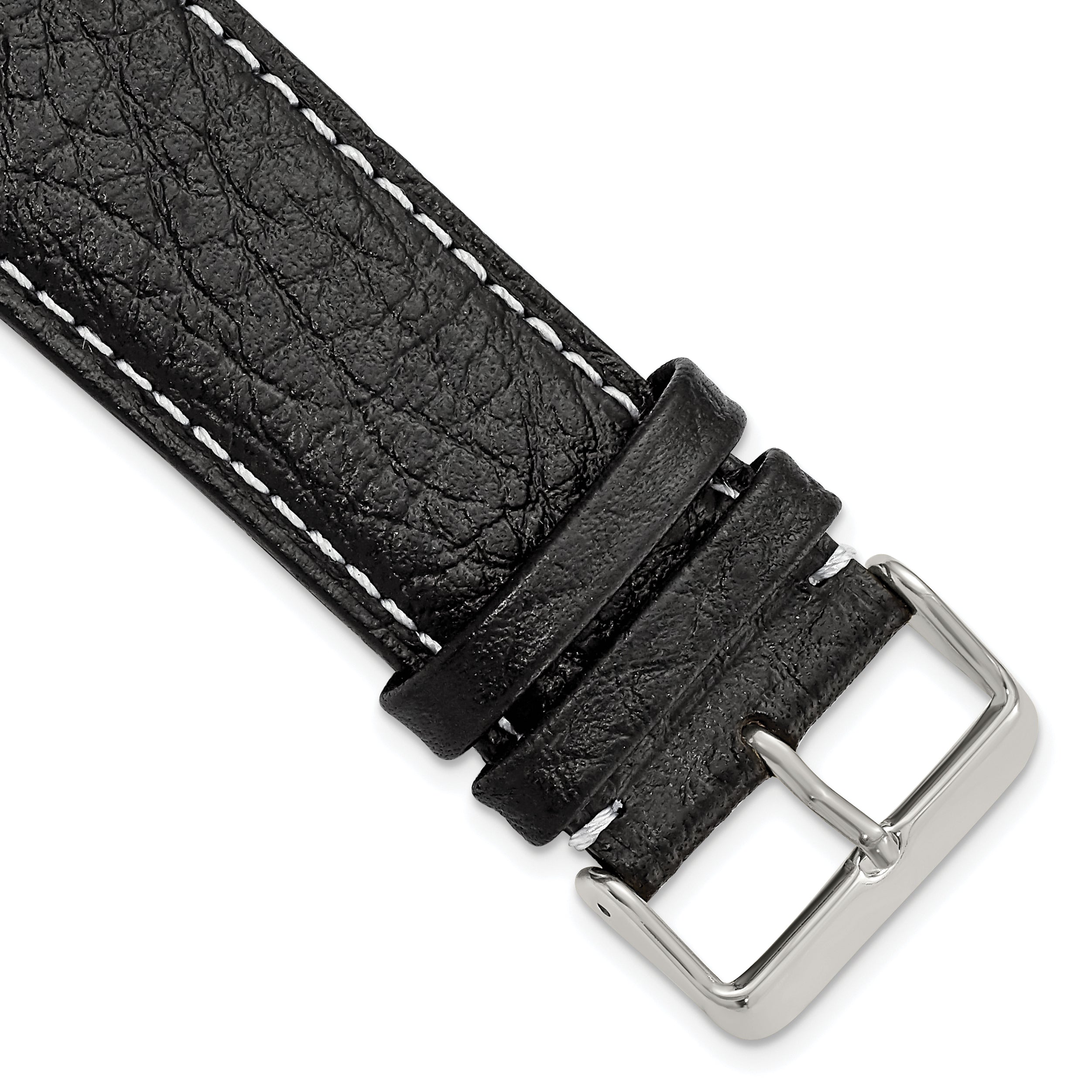 DeBeer 28mm Long Black Sport Leather with White Stitching and Silver-tone Buckle 8.5 inch Watch Band