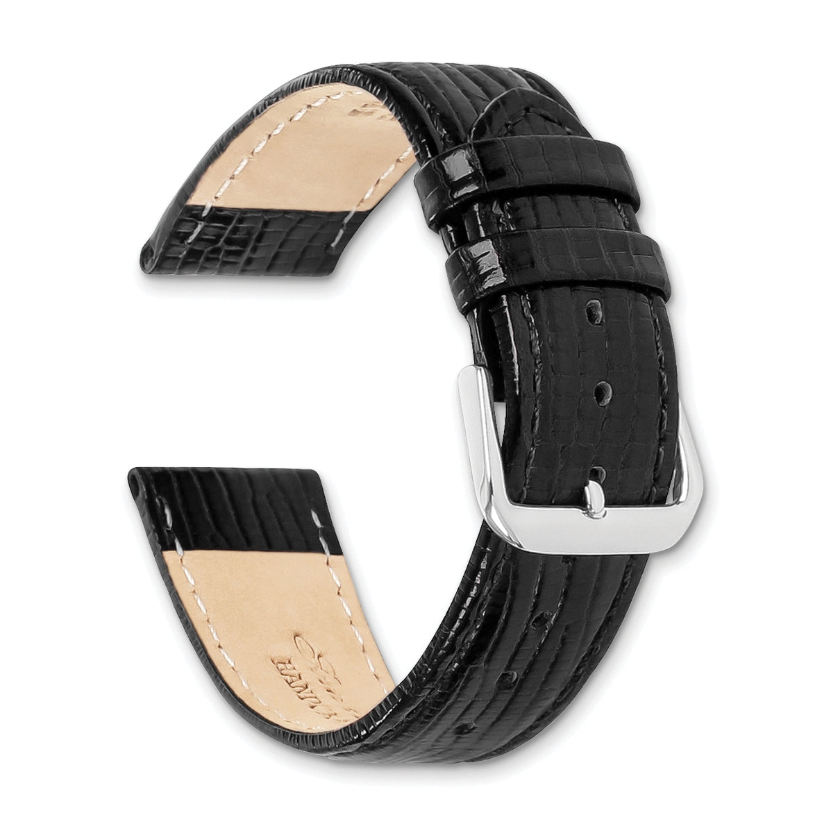 12mm Black Snake Grain Leather with Silver-tone Buckle 6.75 inch Watch Band