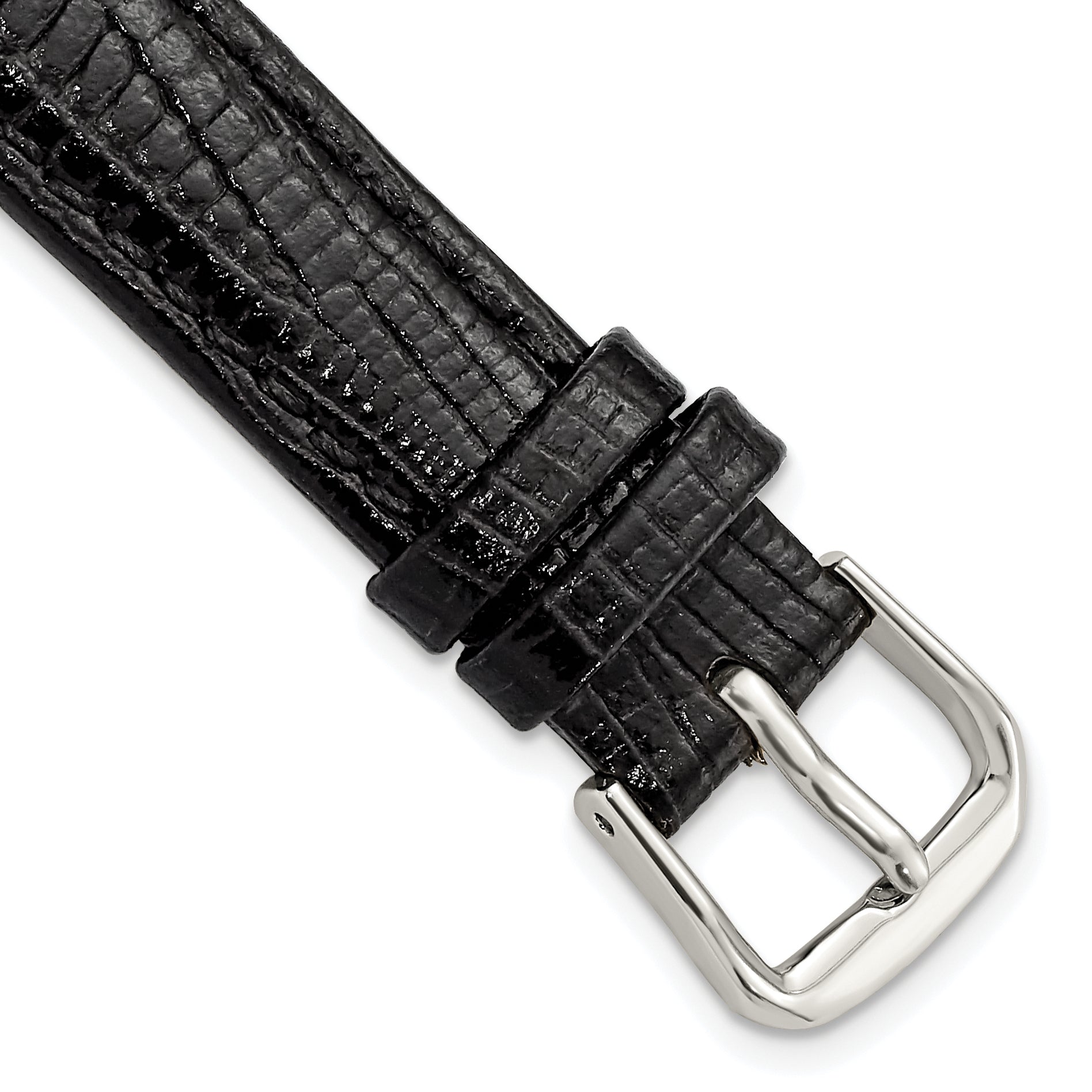 DeBeer 14mm Black Snake Grain Leather with Silver-tone Buckle 6.75 inch Watch Band