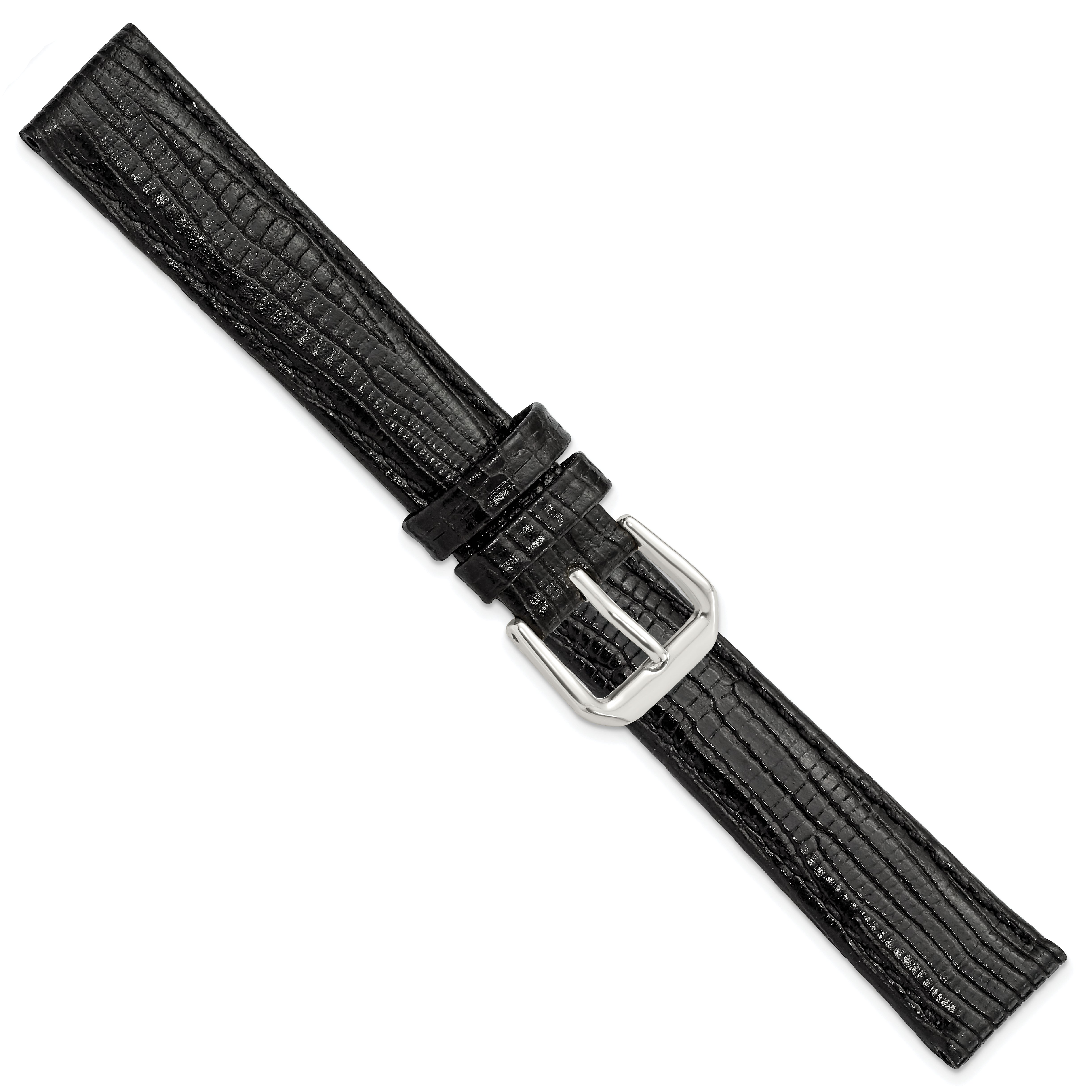 12mm Black Snake Grain Leather with Silver-tone Buckle 6.75 inch Watch Band