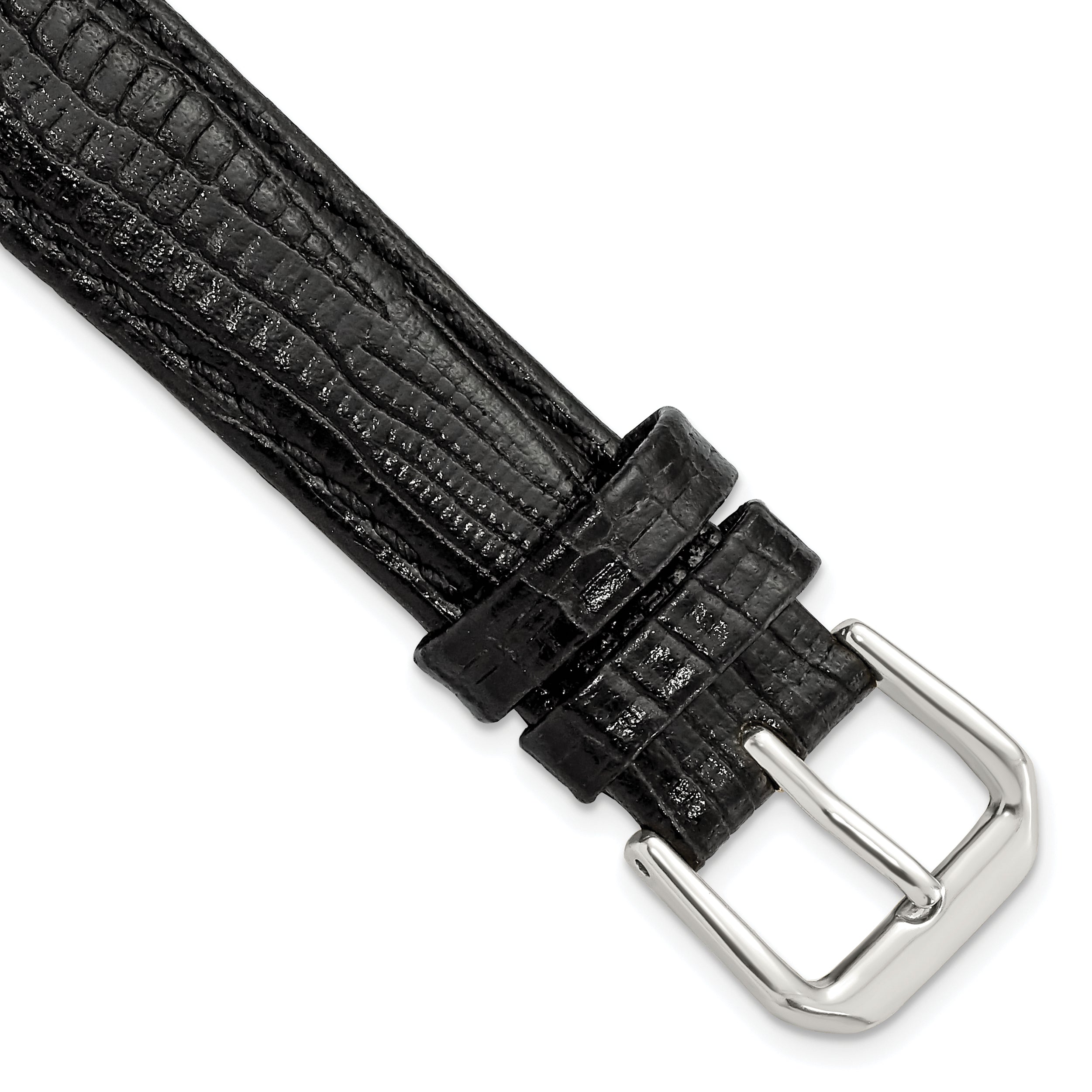 DeBeer 16mm Black Snake Grain Leather with Silver-tone Buckle 7.5 inch Watch Band