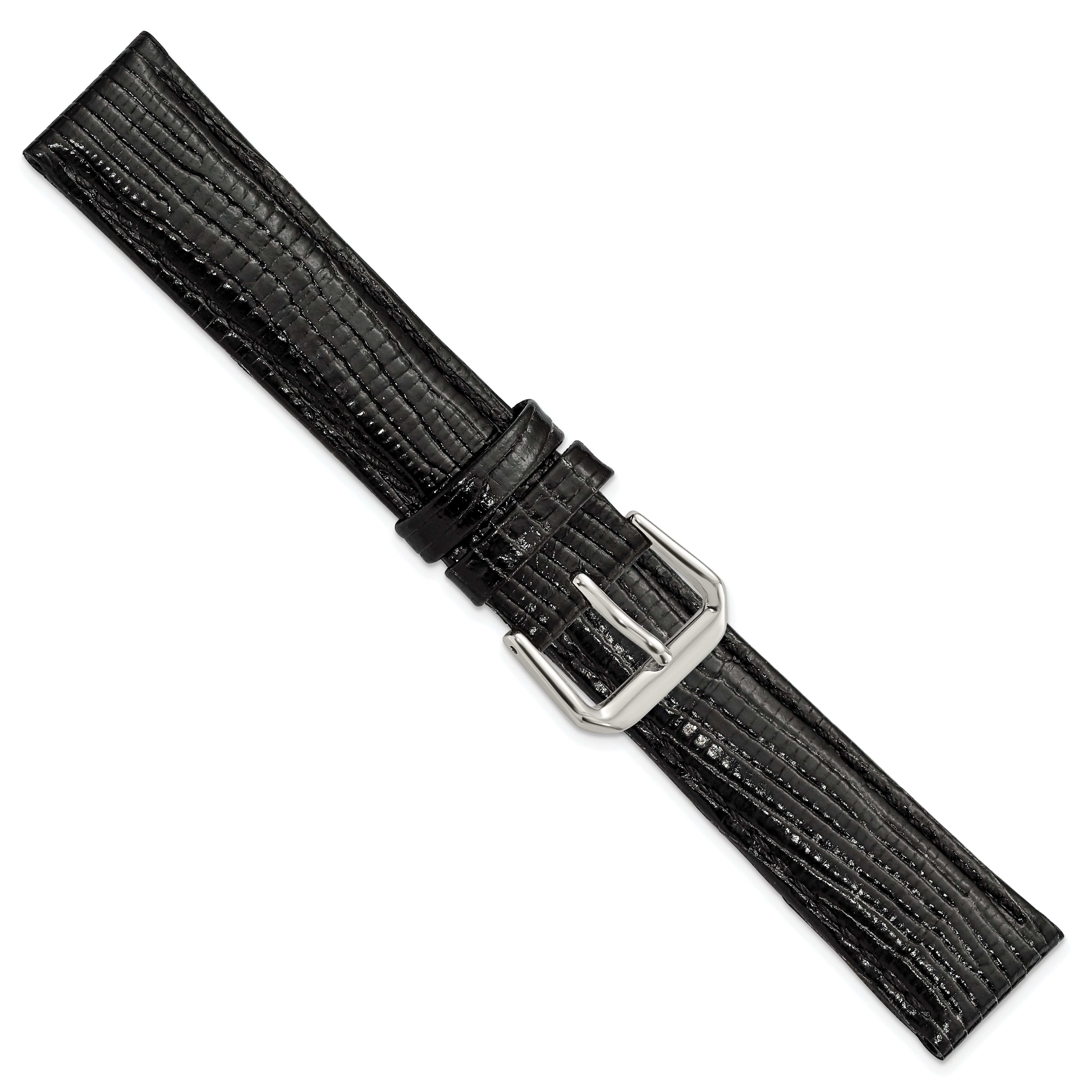 12mm Black Snake Grain Leather with Silver-tone Buckle 6.75 inch Watch Band