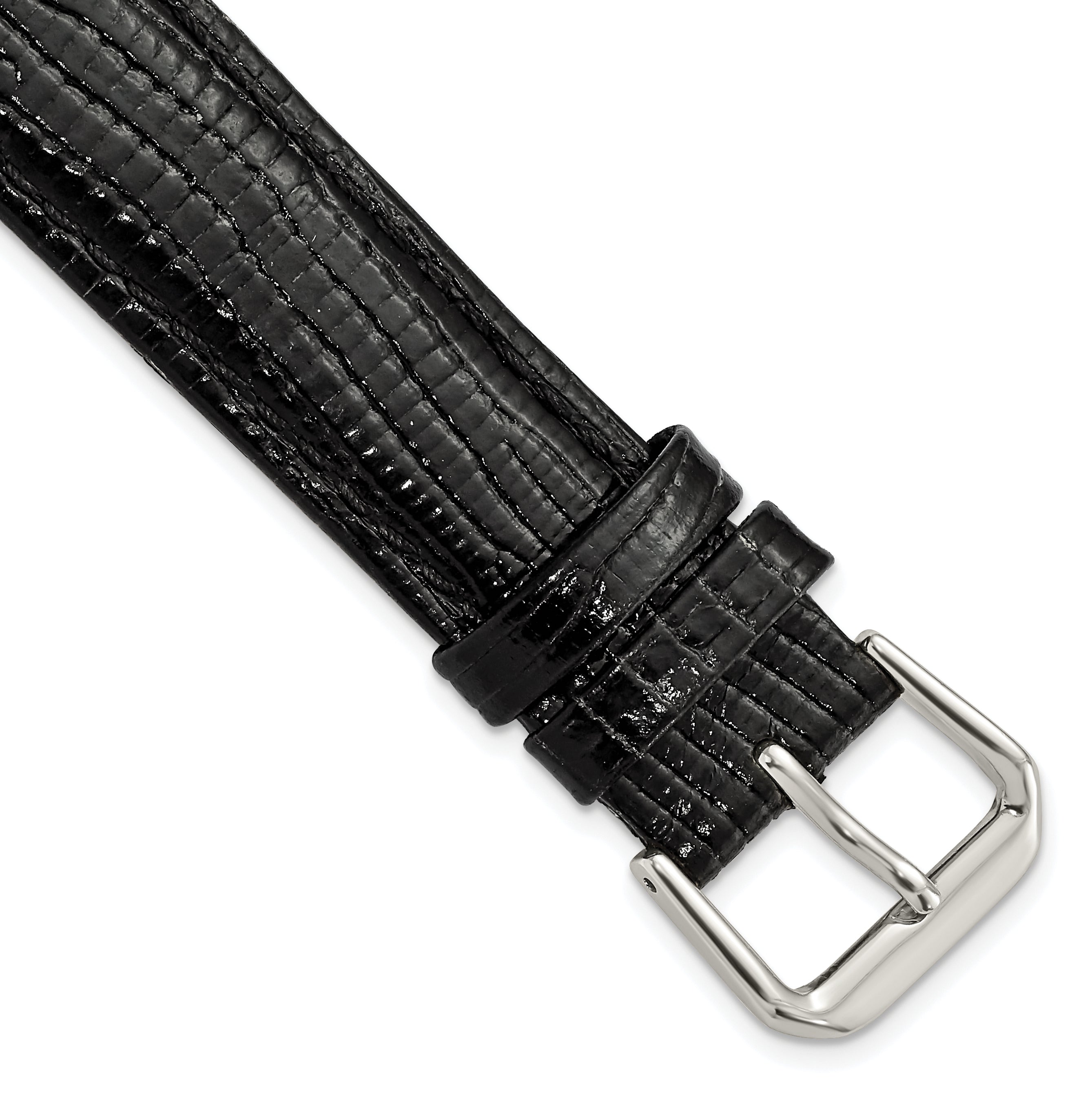 DeBeer 18mm Black Snake Grain Leather with Silver-tone Buckle 7.5 inch Watch Band