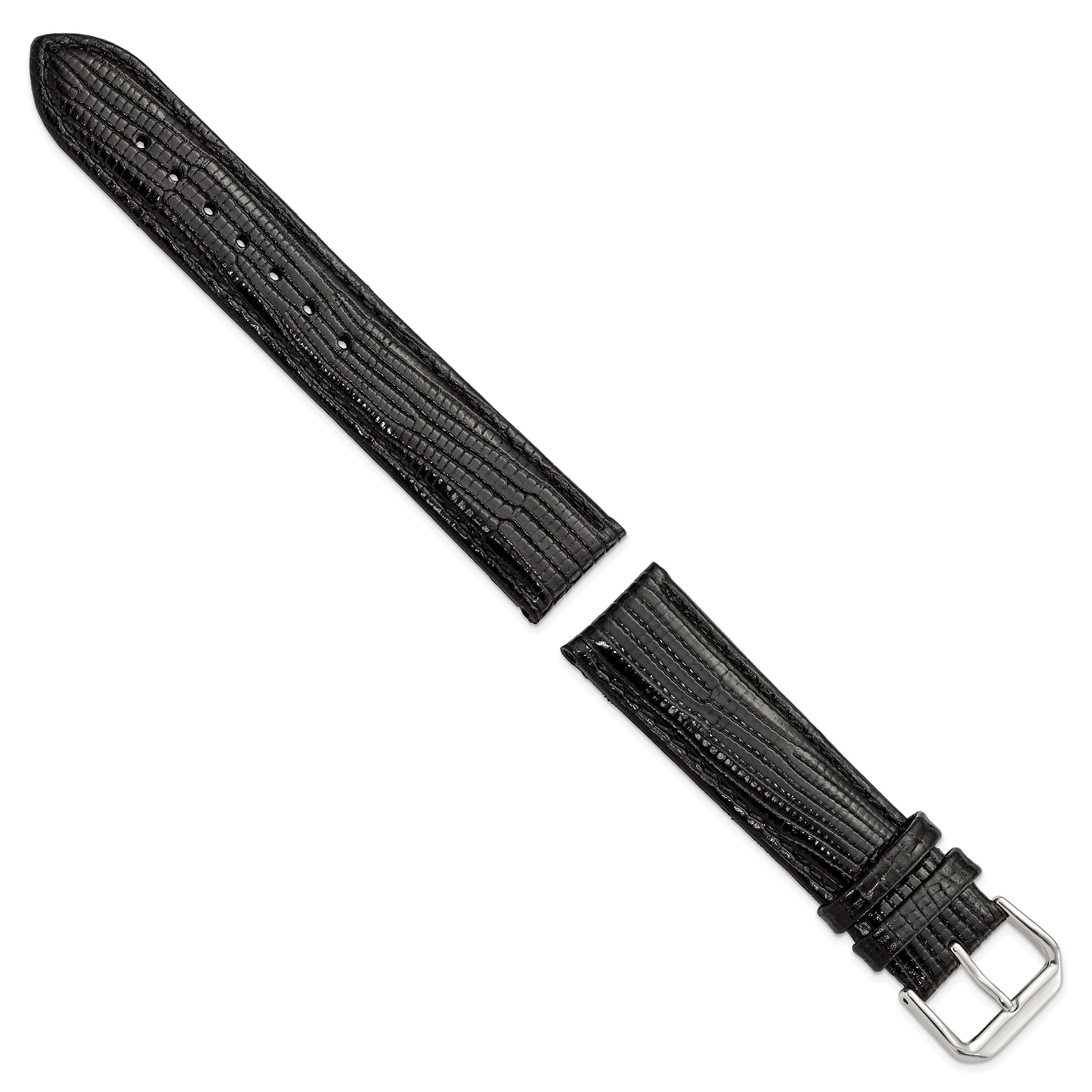 12mm Black Snake Grain Leather with Silver-tone Buckle 6.75 inch Watch Band