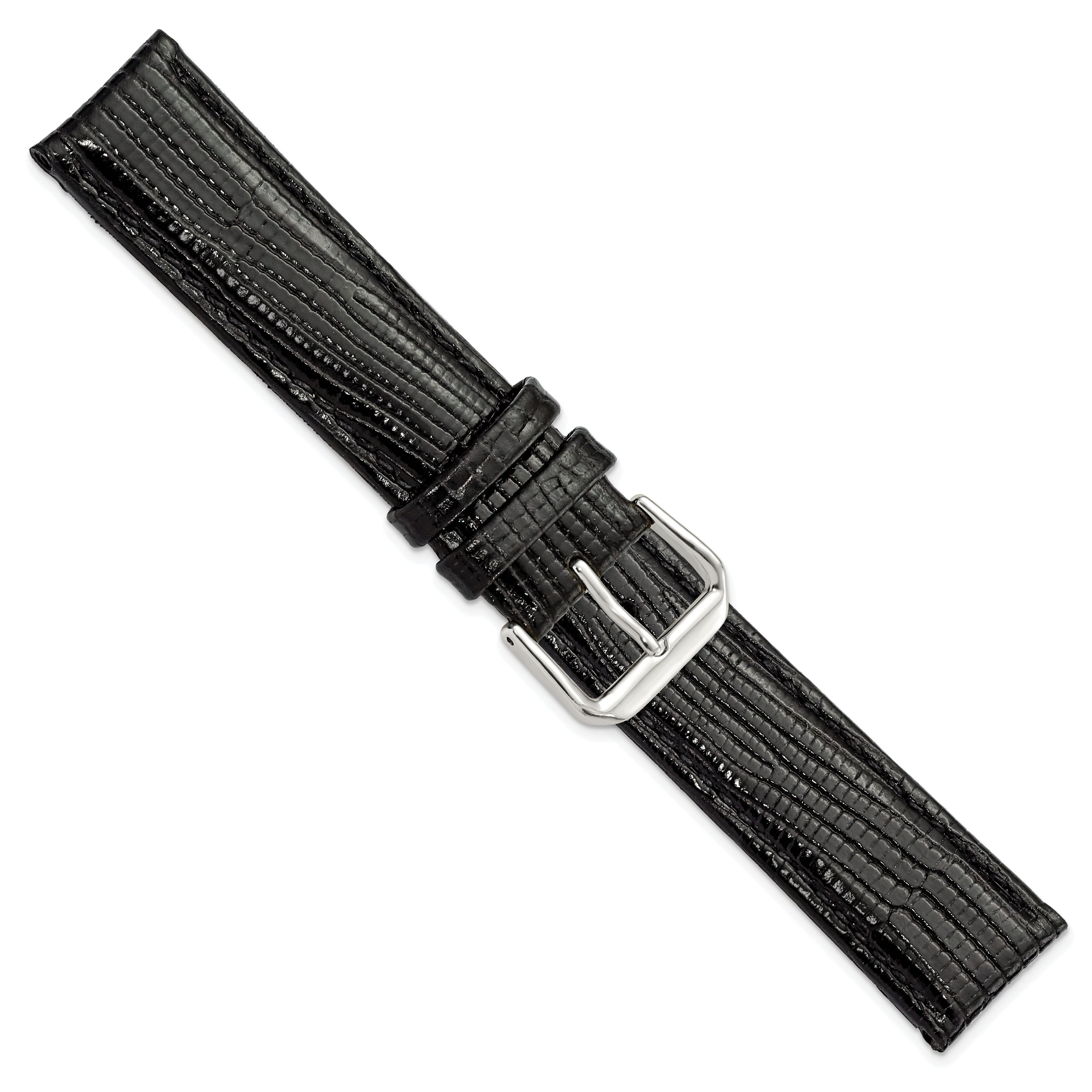 12mm Black Snake Grain Leather with Silver-tone Buckle 6.75 inch Watch Band