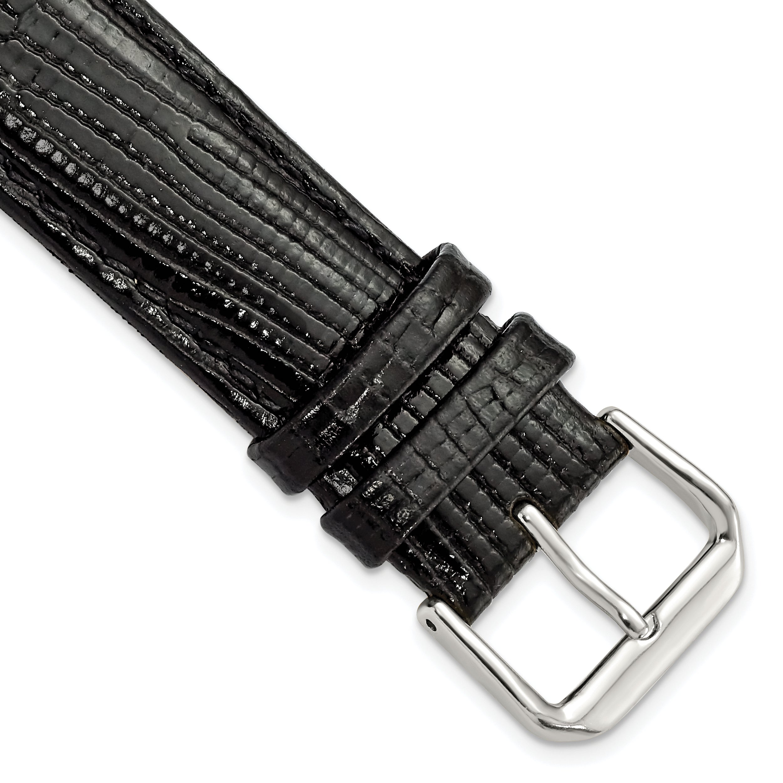 DeBeer 19mm Black Snake Grain Leather with Silver-tone Buckle 7.5 inch Watch Band